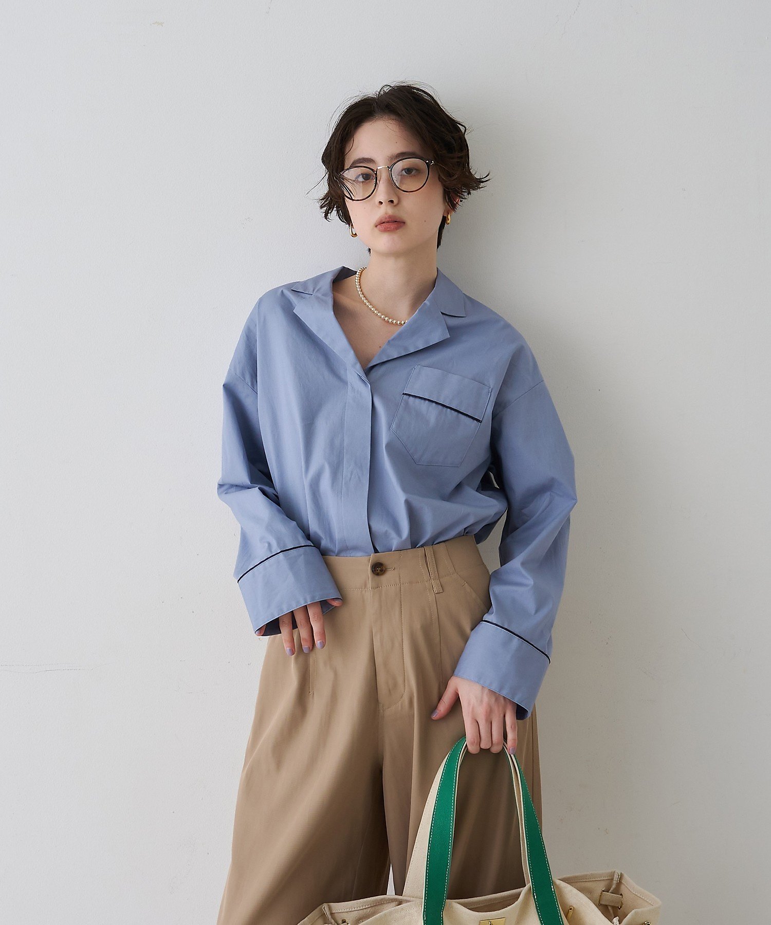 Rouge vif la cle 【セットアップ対応】オープンカラーシャツ ルージュ・ヴィフ ラクレ トップス シャツ・ブラウス ブルー