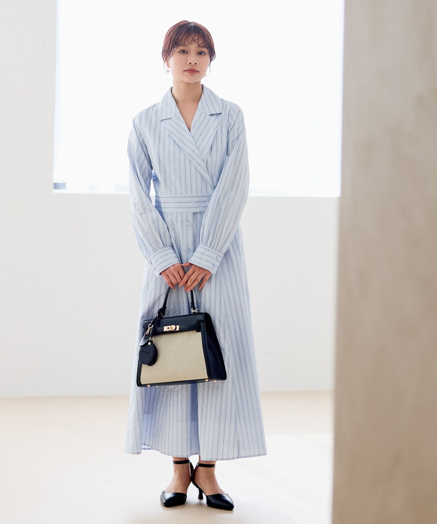 【SALE／50%OFF】Andemiu カイキンストライプシャツワンピース アンデミュウ ワンピース・ドレス ワンピース ベージュ【送料無料】