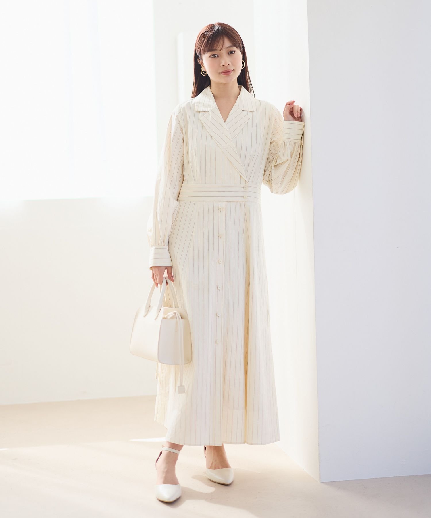 【SALE／50%OFF】Andemiu カイキンストライプシャツワンピース アンデミュウ ワンピース・ドレス ワンピース ベージュ【送料無料】