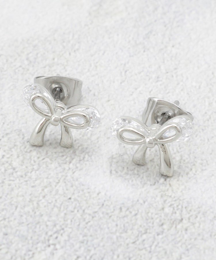 【SALE／20%OFF】OPAQUE.CLIP ビジュー*メタルリボンミニピアス オペークドットクリップ アクセサリー・腕時計 ピアス シルバー ゴールド