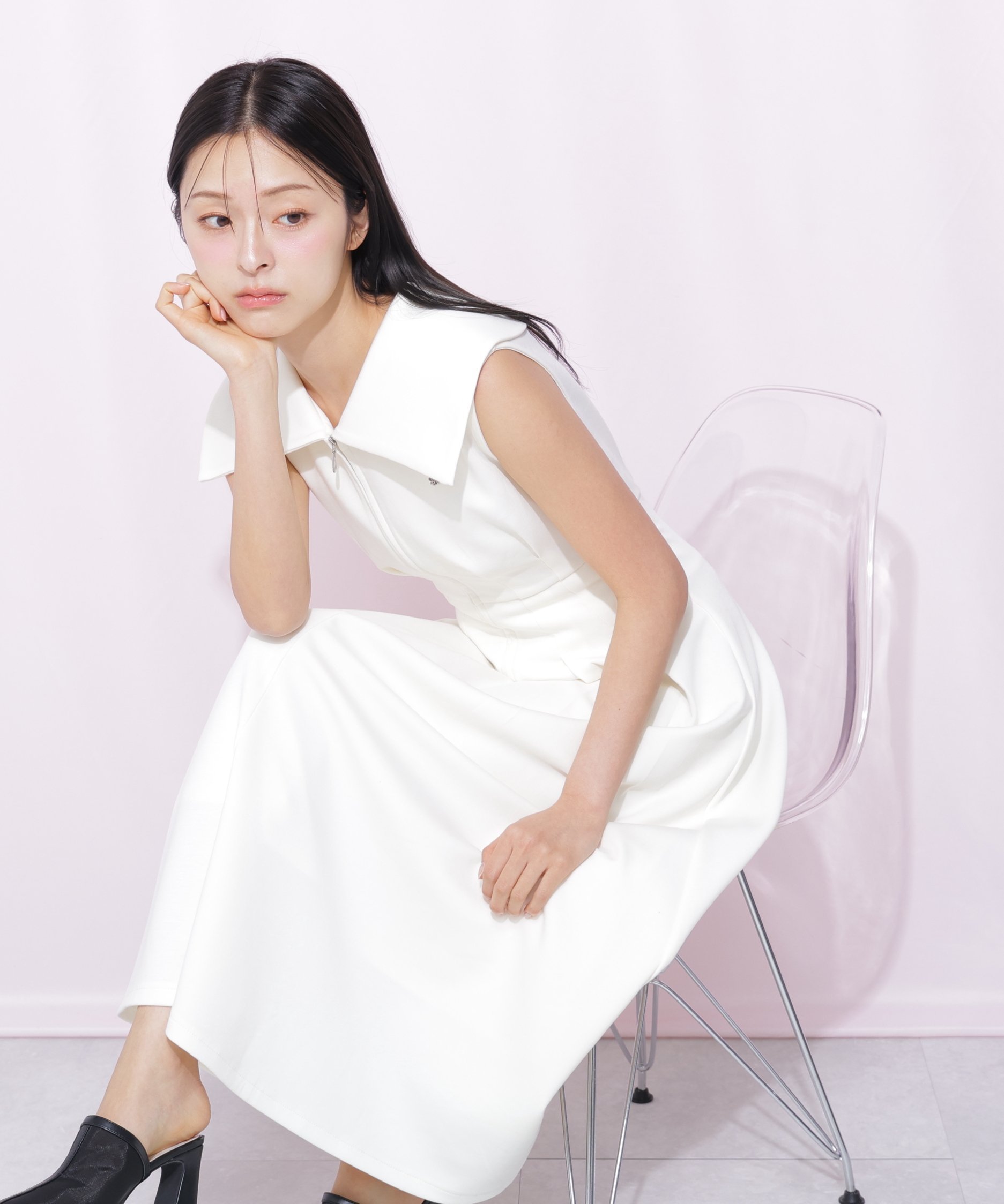 JILL by JILL STUART ダイバー襟付きワンピース ジル バイ ジル スチュアート ワンピース・ドレス ワンピース ネイビー ピンク ホワイト