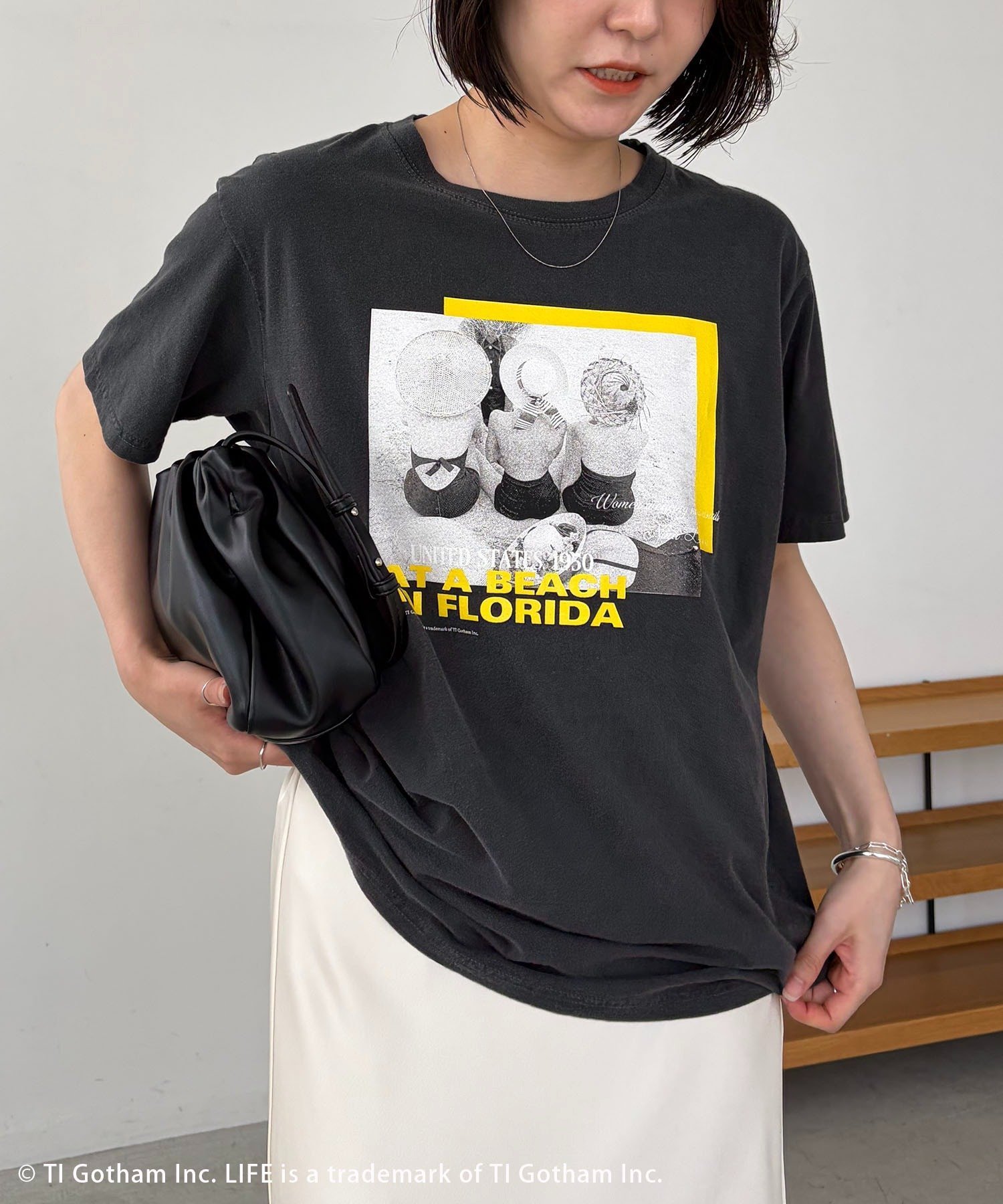 ＜GOOD ROCK SPEED＞FLORIDA PHOTO Tシャツ カプリシュ レマージュ トップス カットソー・Tシャツ ブラック