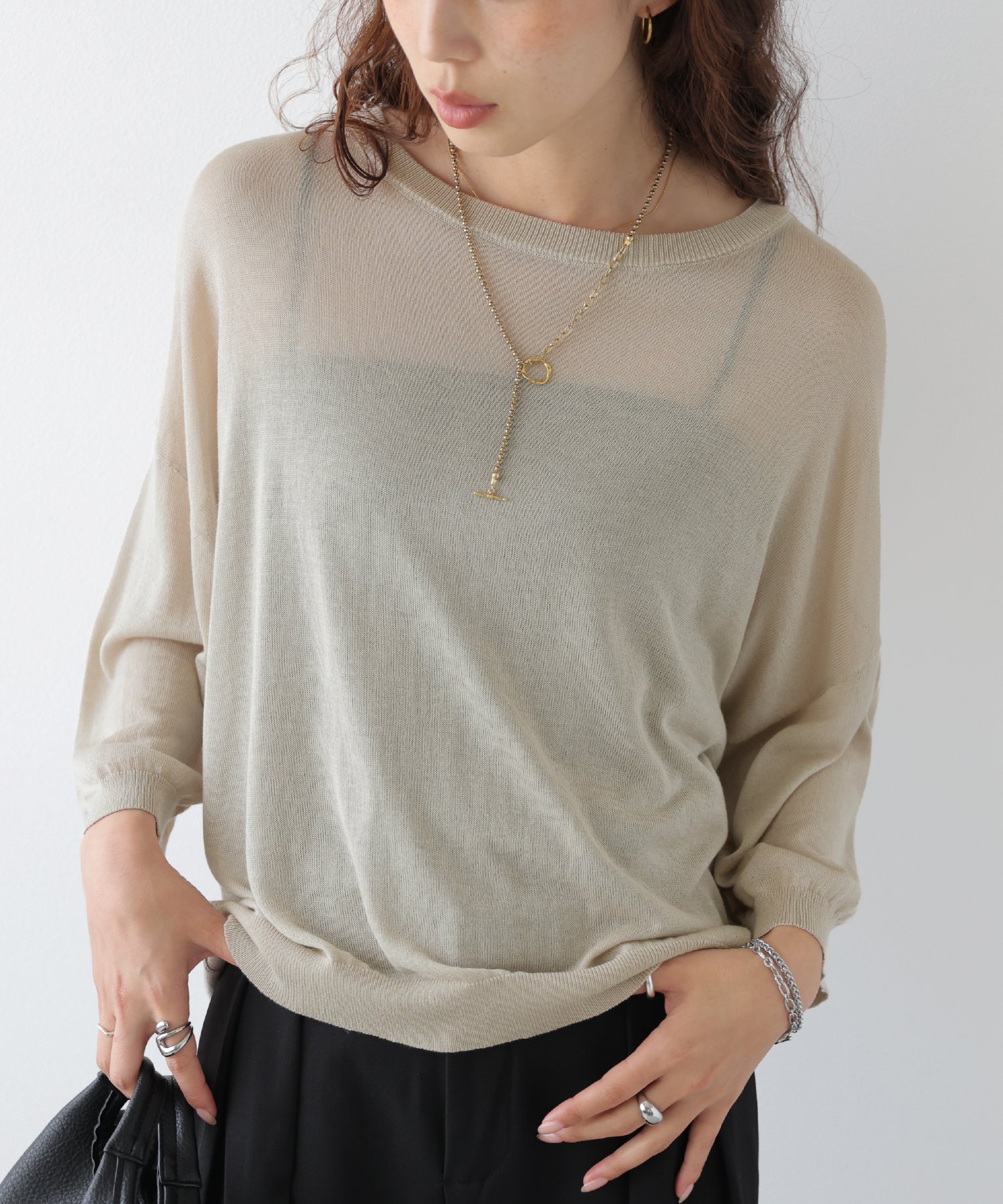 La-gemme シアーニットプルオーバー ラジュール トップス ニット ベージュ イエロー