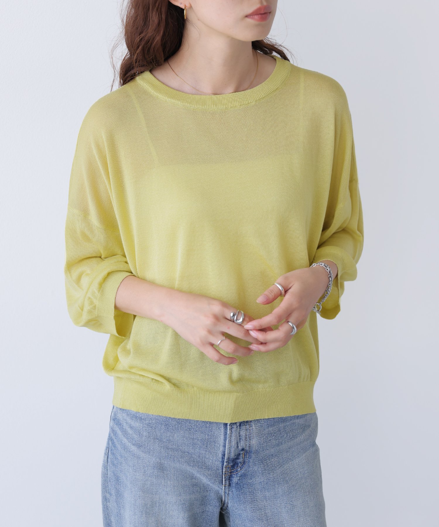 La-gemme シアーニットプルオーバー ラジュール トップス ニット ベージュ イエロー