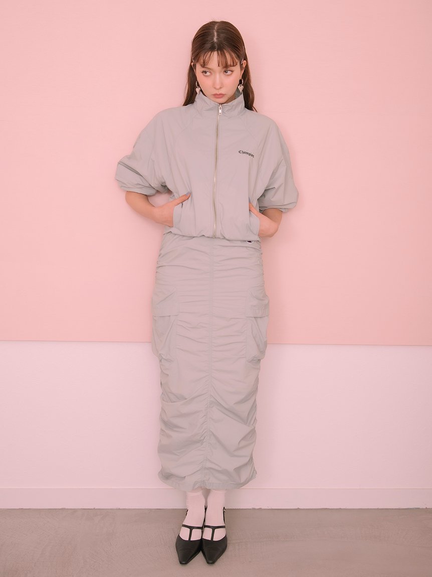 【SALE／50%OFF】FRAY I.D 【Champion】シャーリングストレートスカート フレイ アイディー スカート ロング・マキシスカート グレー ブラック【送料無料】のサムネイル