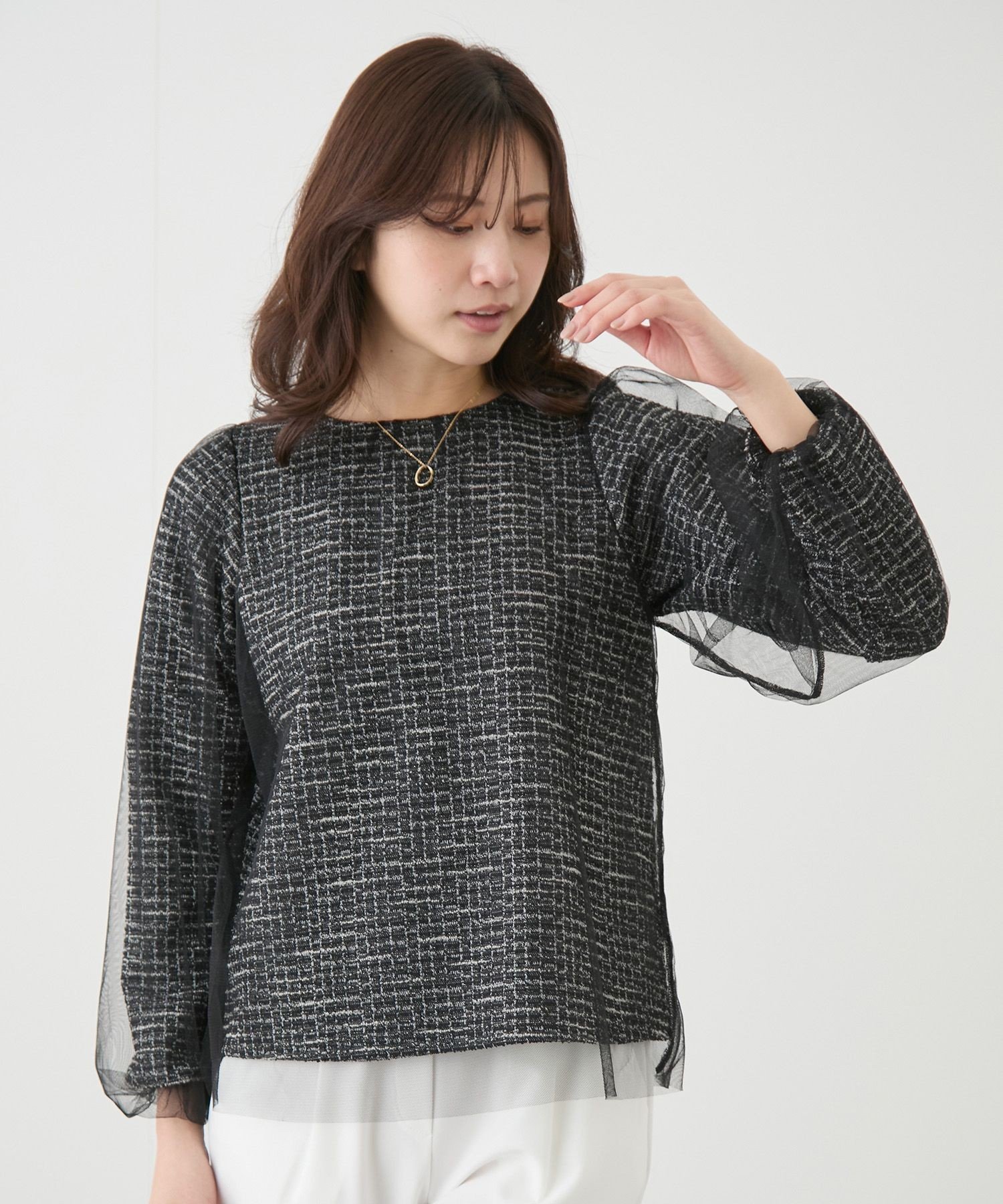 JAYRO チュール重ねプルオーバー ジャイロ トップス カットソー・Tシャツ ブラック ベージュ