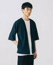 BEAMS HEART MEN 梨地 ハーフスリーブ カーディガン (ノースリーブ セット) ビームス ハート トップス カットソー・Tシャツ ブラウン ネイビ...