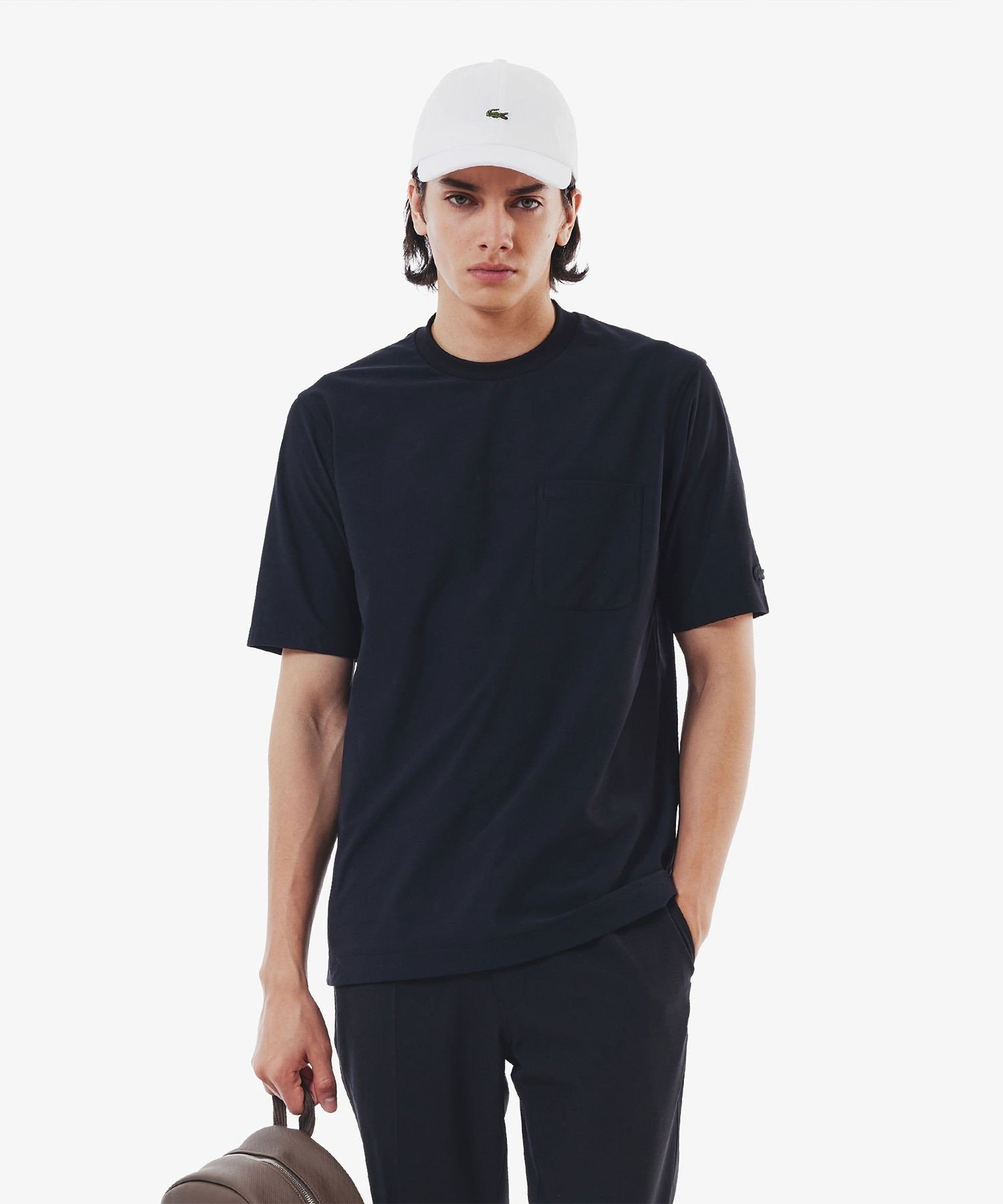 【SALE／30%OFF】LACOSTE ワンポイントロゴ オーバーサイズ ポケット半袖Tシャツ 透け防止 速乾 ストレッチ ラコステ トップス カットソー・Tシャツ ホワイト ブルー ブラック【送料無料】