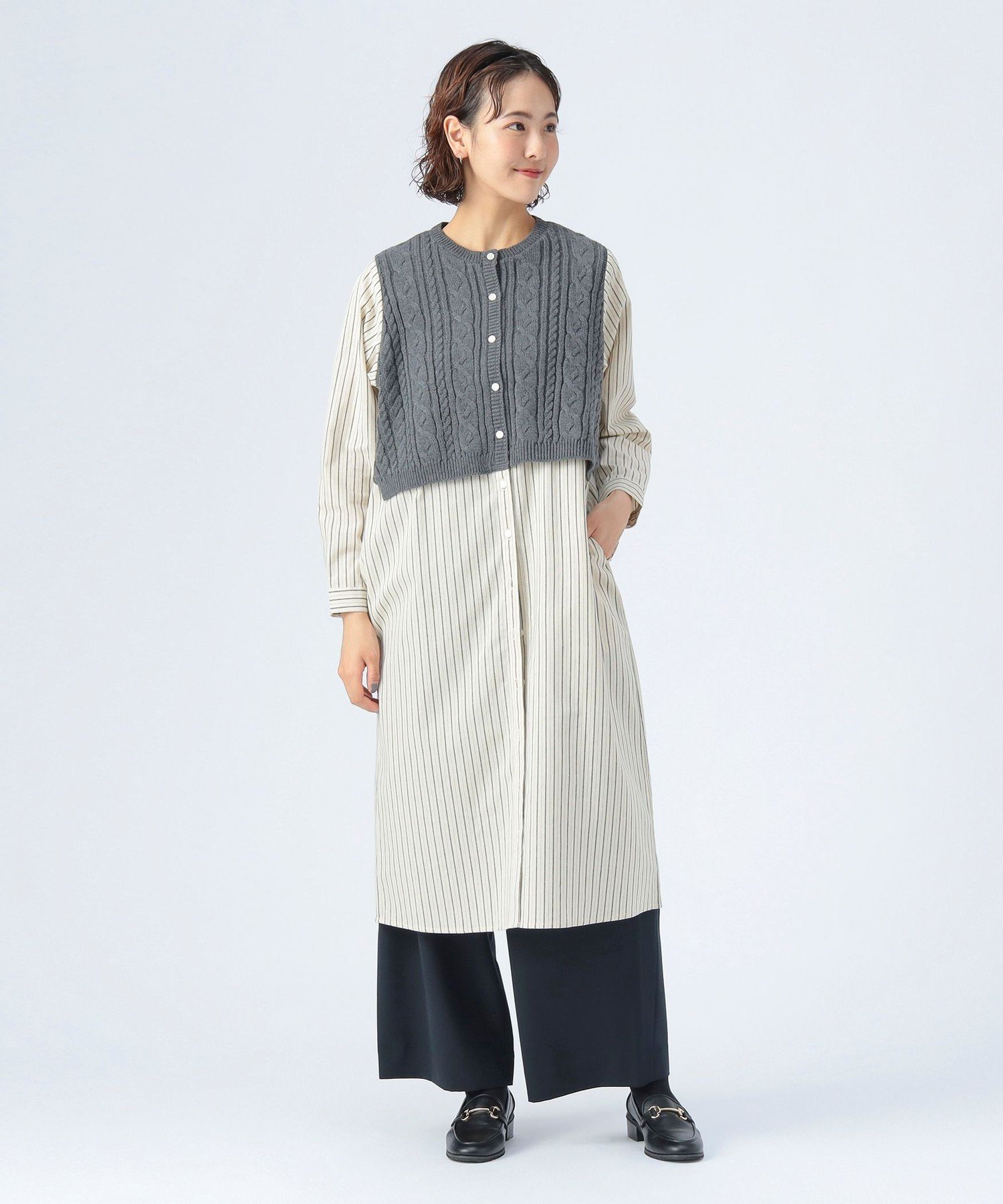 【SALE／50%OFF】BEAMS HEART WOMEN ベスト * ストライプ柄ワンピース ビームス ハート ワンピース・ドレス その他のワンピース・ドレス ネイビー ホワイト