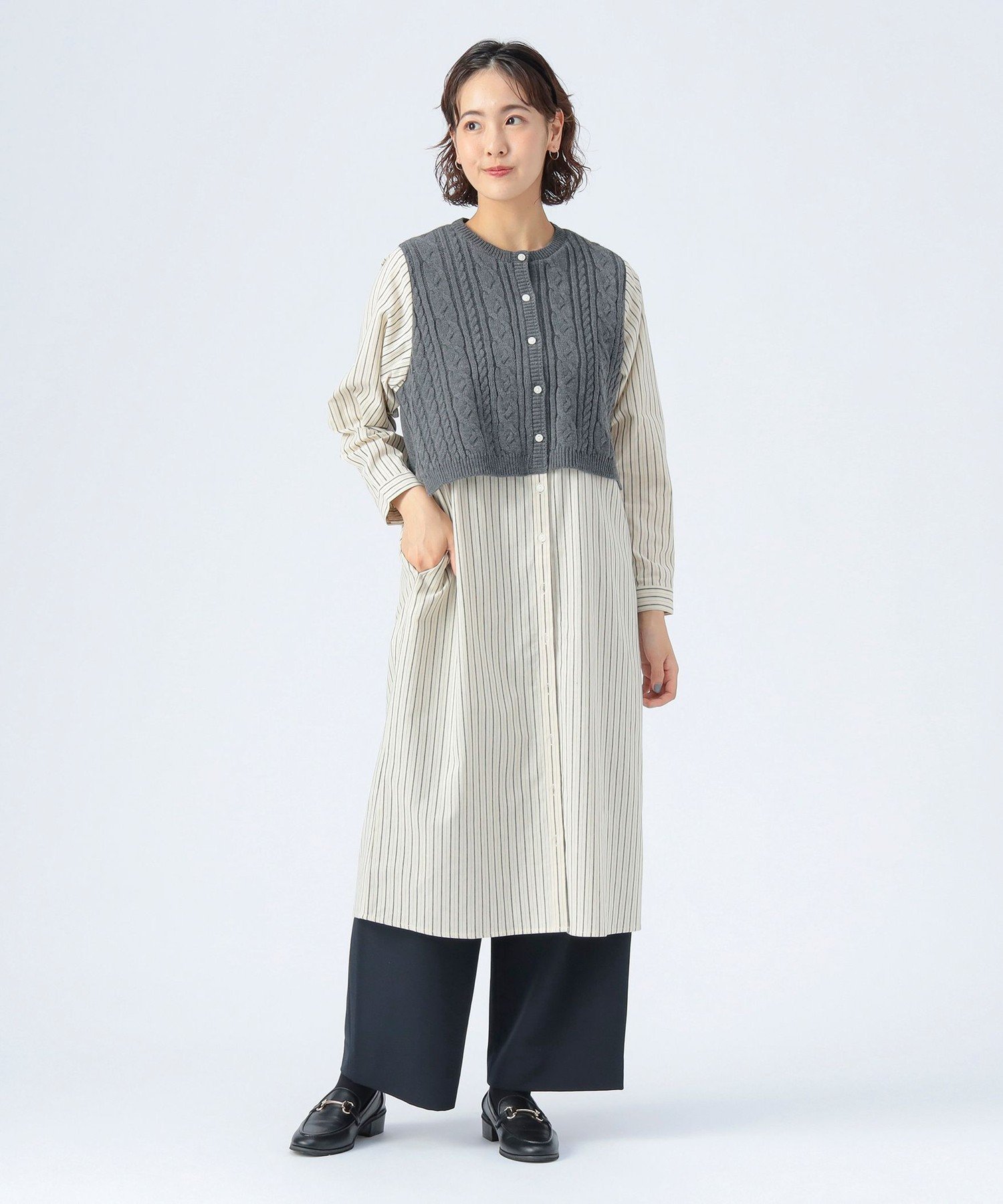 【SALE／50%OFF】BEAMS HEART WOMEN ベスト * ストライプ柄ワンピース ビームス ハート ワンピース・ドレス その他のワンピース・ドレス ネイビー ホワイト
