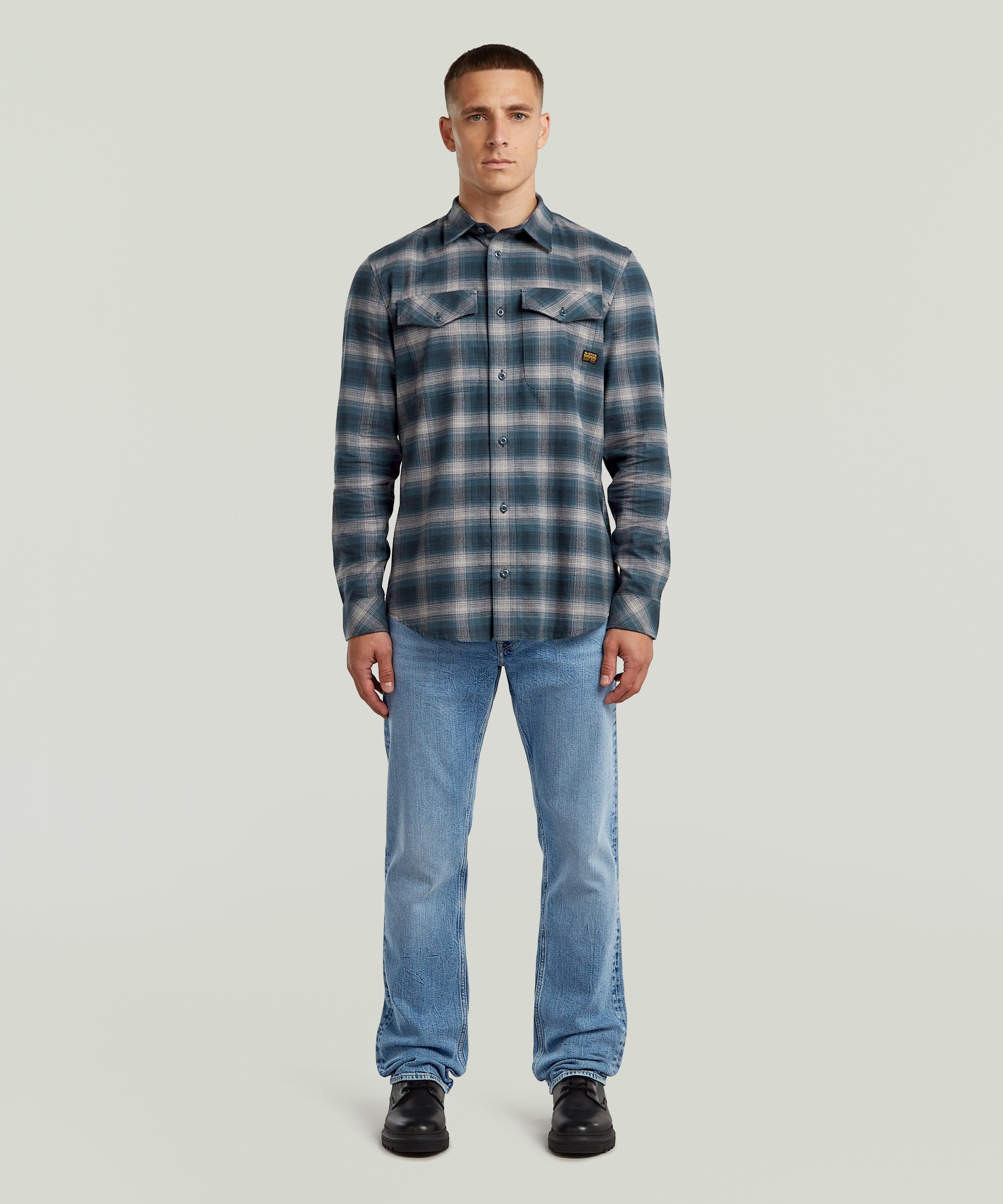 【公式ショップ】MARINE SLIM SHIRT/ミリタリーディテールライトウェイトチェックシャツ ジースターロゥ トップス シャツ・ブラウス ブルー