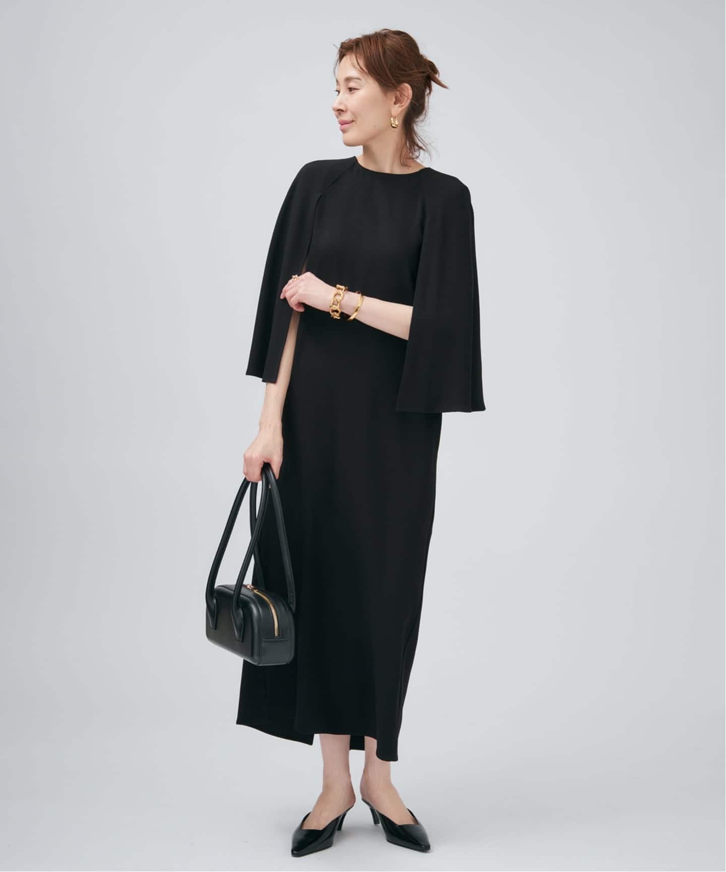 VERMEIL par iena ACEPOLYバックサテンケープ風ワンピース ヴェルメイユ パー イエナ ワンピース・ドレス ワンピース ブラック ネイビー【送料無料】