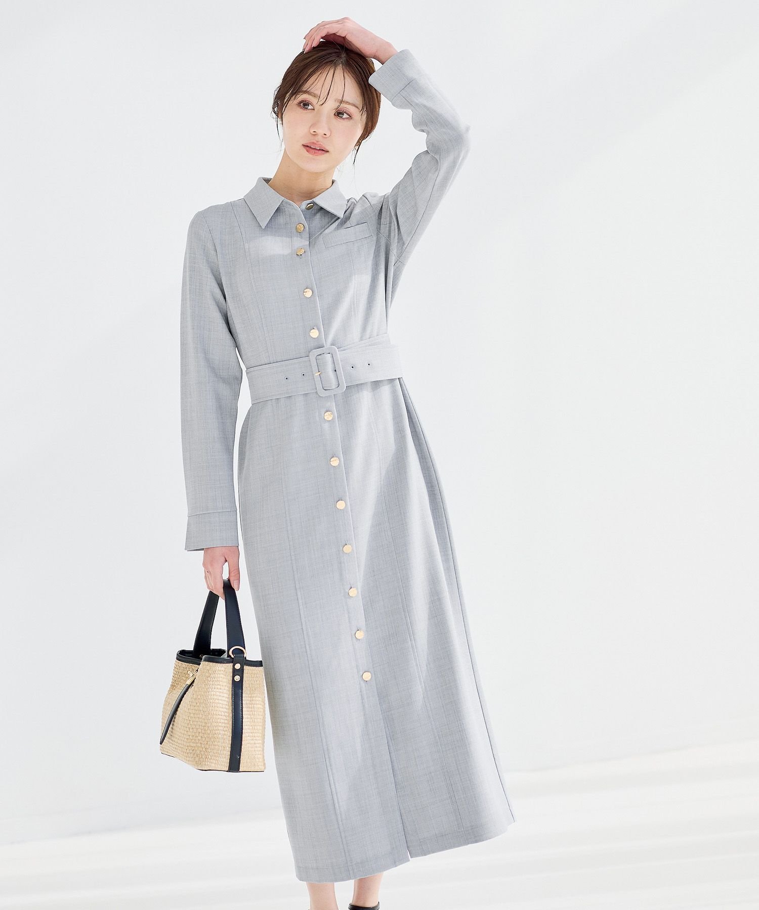 Andemiu 【WEB・ルミネ限定】キンボタンIラインワンピース アンデミュウ ワンピース・ドレス ワンピース ホワイト ネイビー【送料無料】
