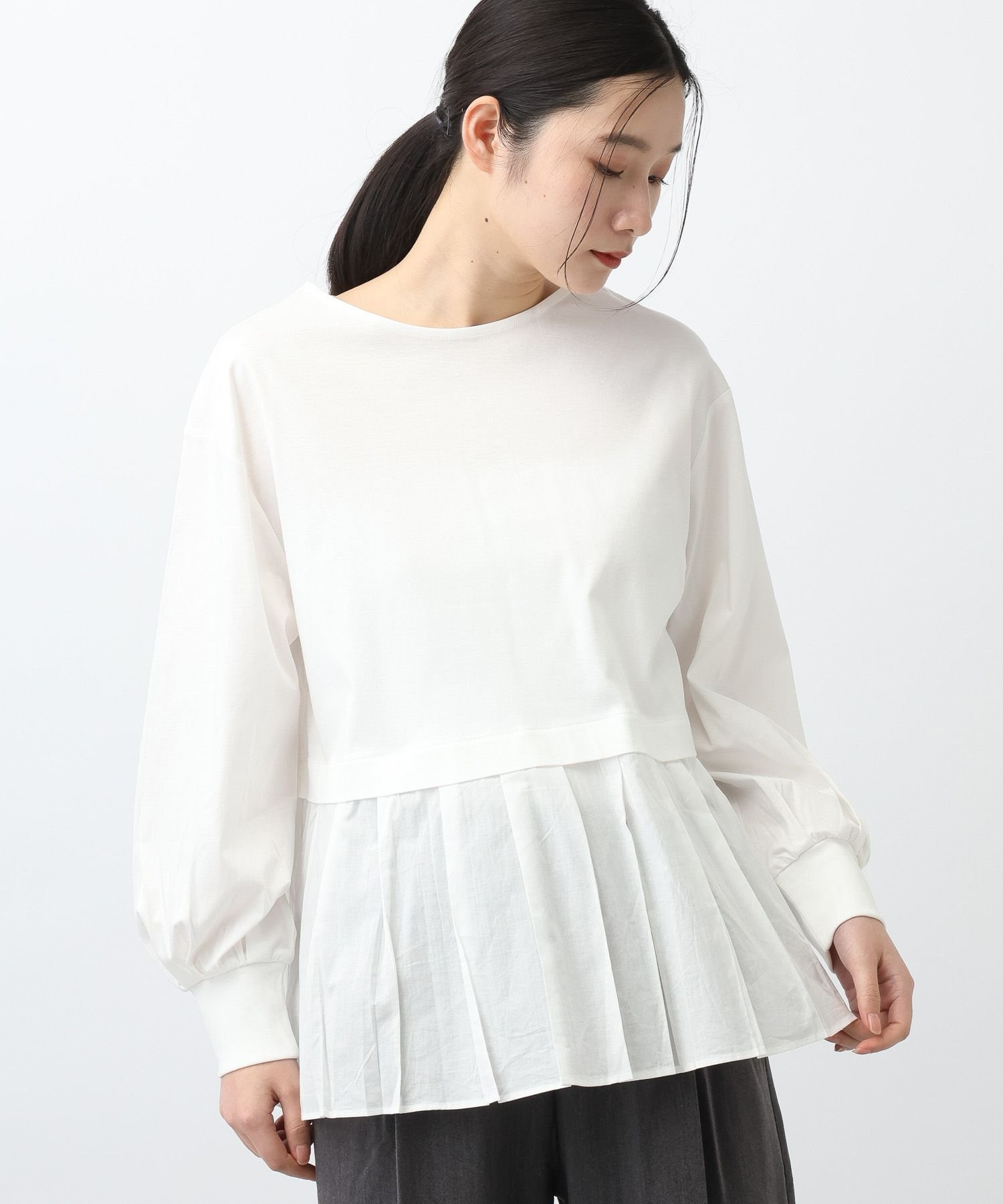 natural by clip 《natural by clip》異素材コンビカットソー SP スタディオクリップ トップス カットソー・Tシャツ ホワイト ブラック