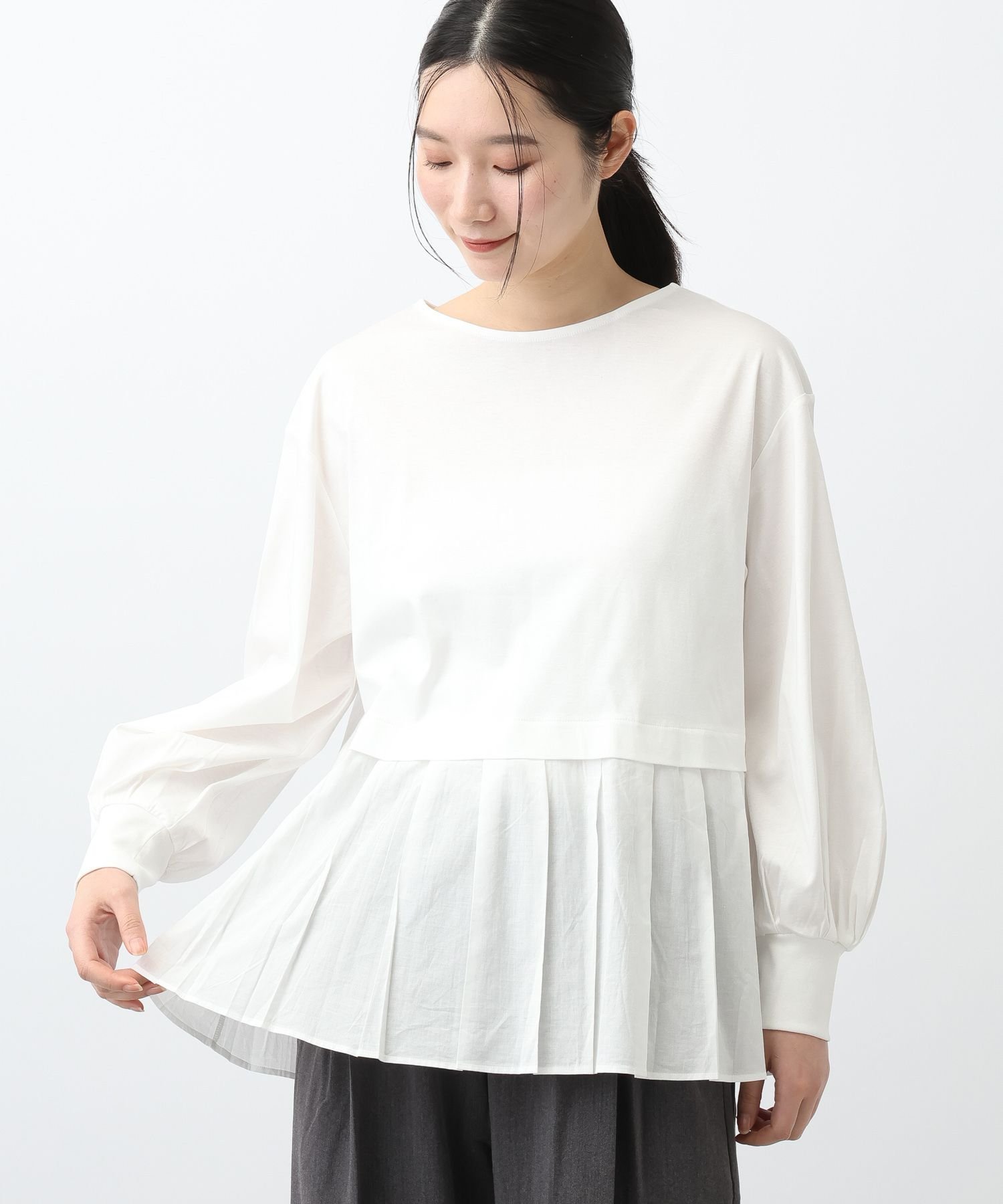 natural by clip 《natural by clip》異素材コンビカットソー SP スタディオクリップ トップス カットソー・Tシャツ ホワイト ブラック