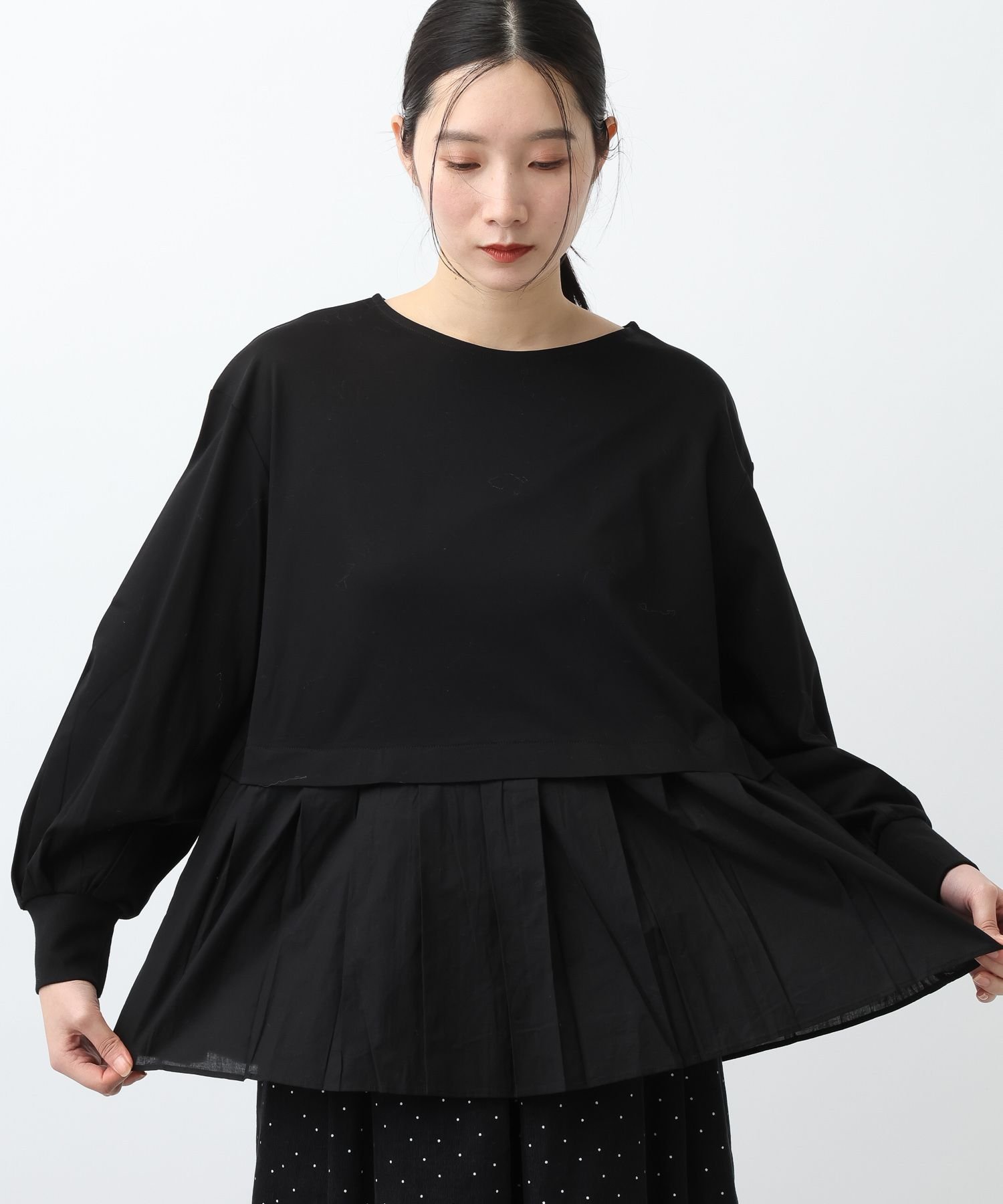 natural by clip 《natural by clip》異素材コンビカットソー SP スタディオクリップ トップス カットソー・Tシャツ ホワイト ブラック
