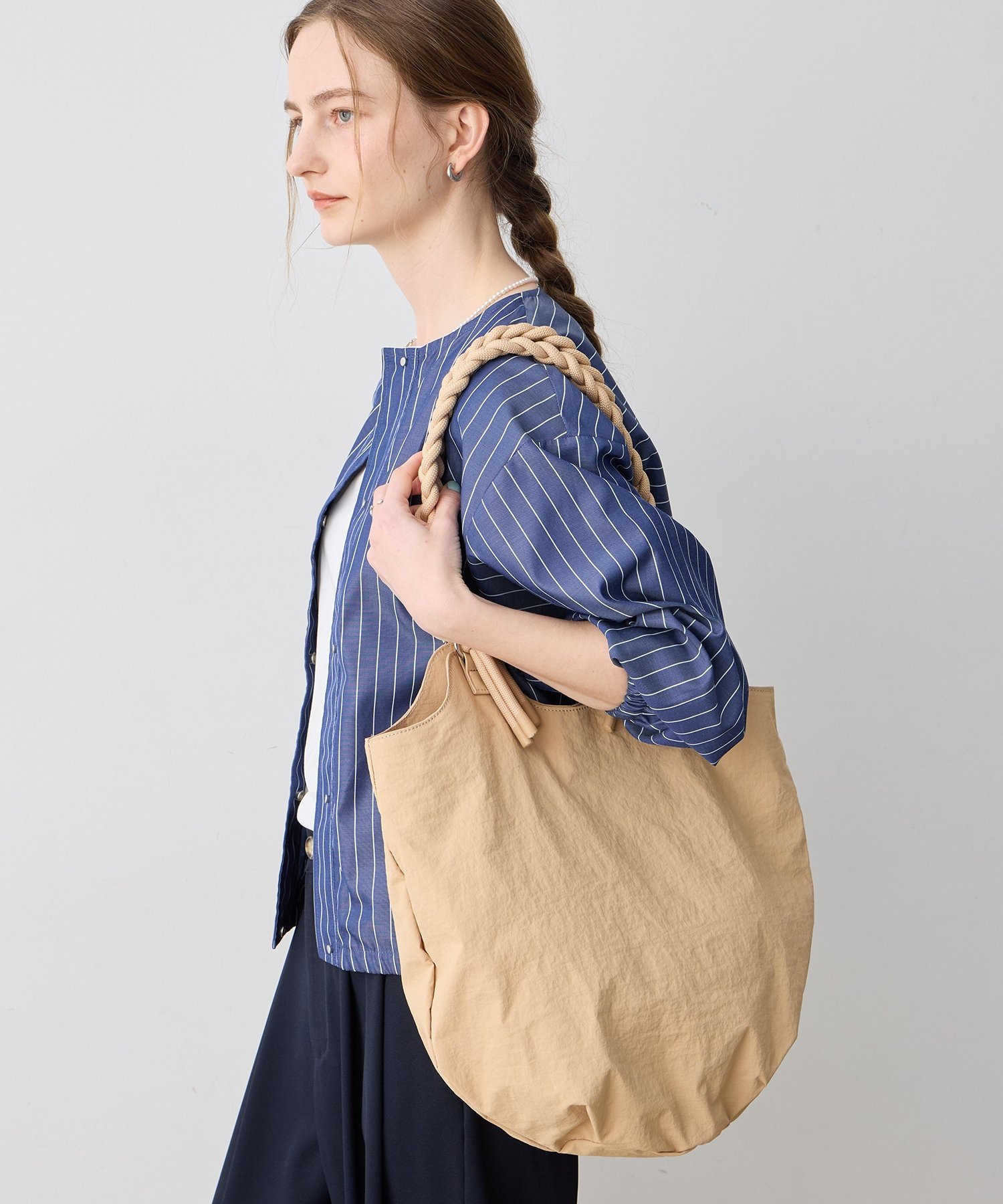 LE SOUK HOLIDAY 編み込みハンドルナイロントートバッグ ルスークホリデー バッグ トートバッグ ベージュ ブラック【送料無料】