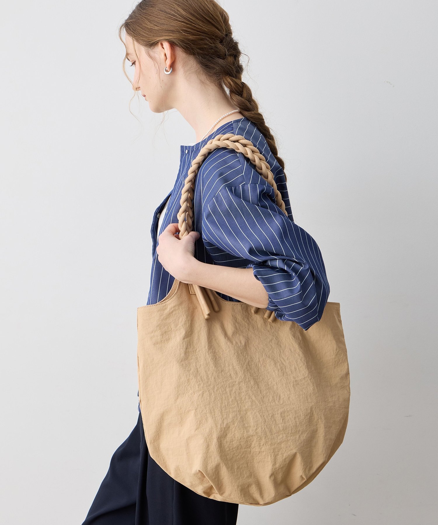 LE SOUK HOLIDAY 編み込みハンドルナイロントートバッグ ルスークホリデー バッグ トートバッグ ベージュ ブラック【送料無料】