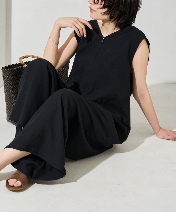 【SALE／20%OFF】FREAK'S STORE 限定展開 麻混 Vネック オールインワン フリークス...