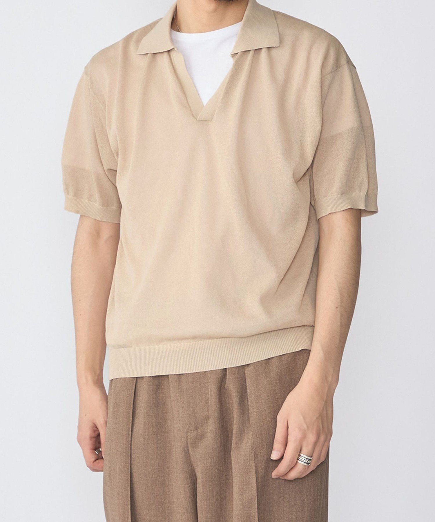 【SALE／40%OFF】SHIPS MEN SHIPS:＜手洗い可能＞和紙 スキッパー ニット ポロ シップス トップス ポロシャツ ベージュ【送料無料】