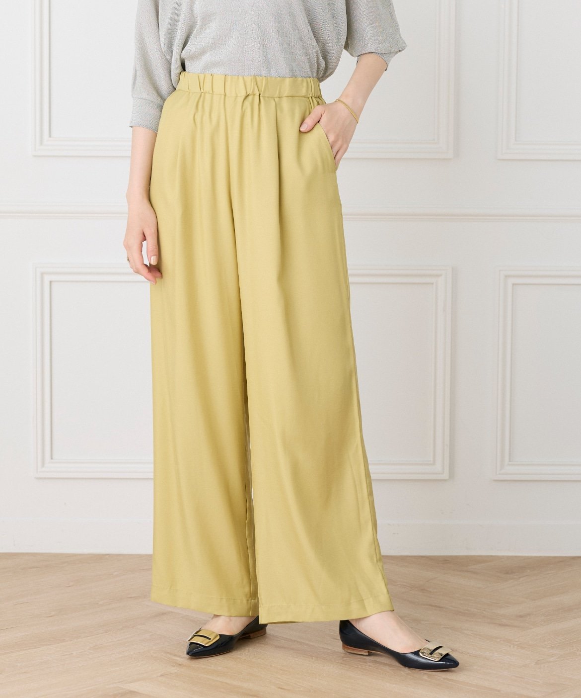 Le Souk 《大きいサイズ》フィブリルタックワイドパンツ イネド パンツ スラックス・ドレスパンツ イエロー