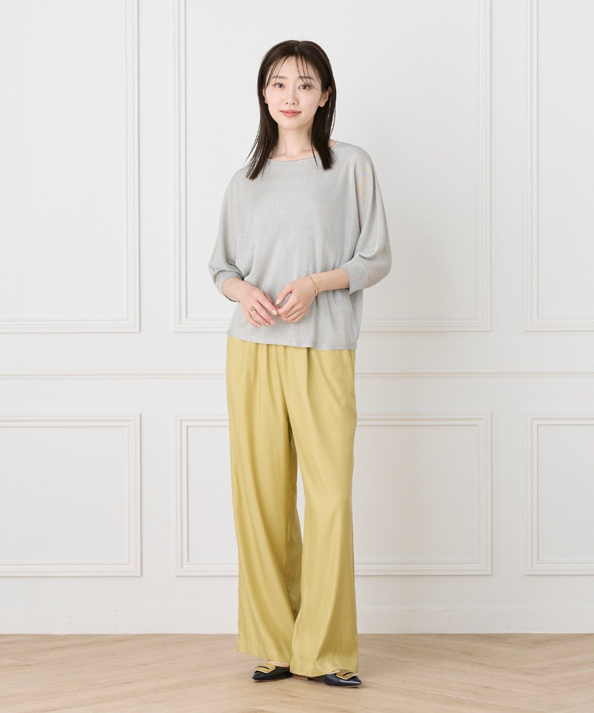 Le Souk 《大きいサイズ》フィブリルタックワイドパンツ イネド パンツ スラックス・ドレスパンツ イエロー
