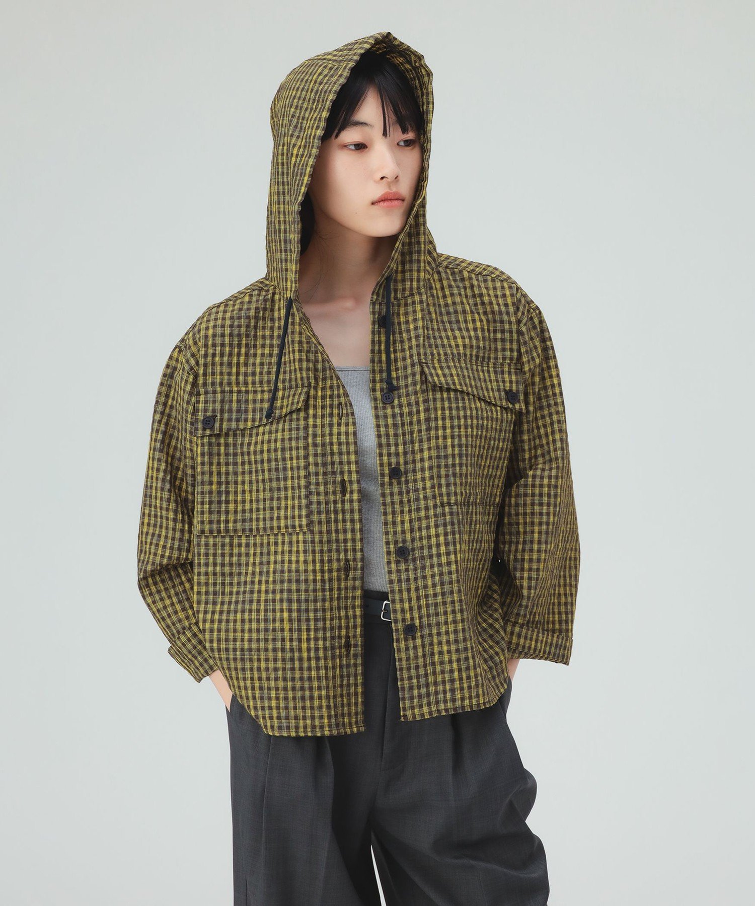 BEAMS HEART WOMEN チェック フーディーシャツ ビームス ハート トップス シャツ・ブラウス ブルー ブラウン【送料無料】