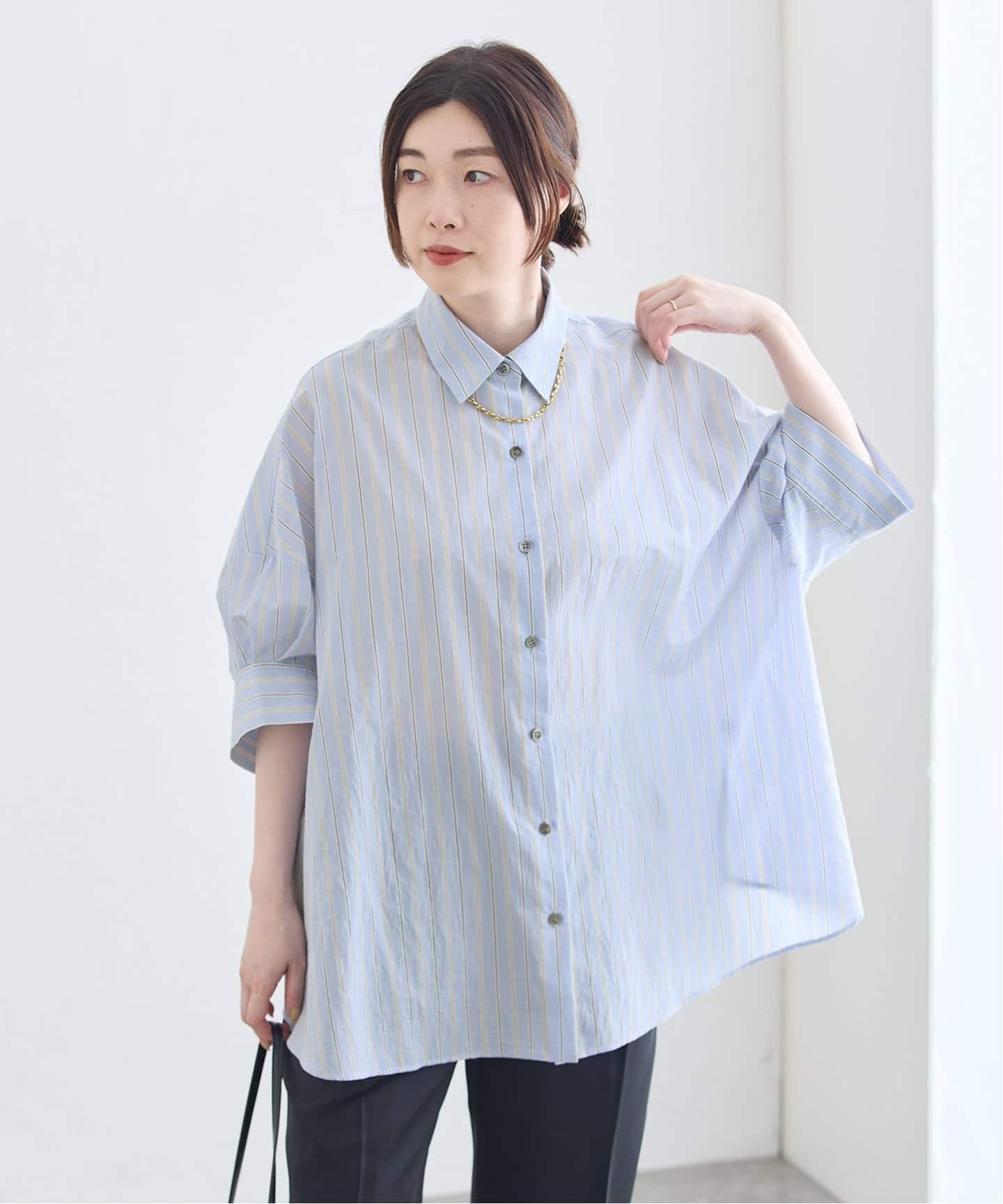 JOURNAL STANDARD L'ESSAGE FABRICA ワイドショートスリーブシャツ ジャーナルスタンダード レサージュ トップス シャツ・ブラウス ブルー ピンク