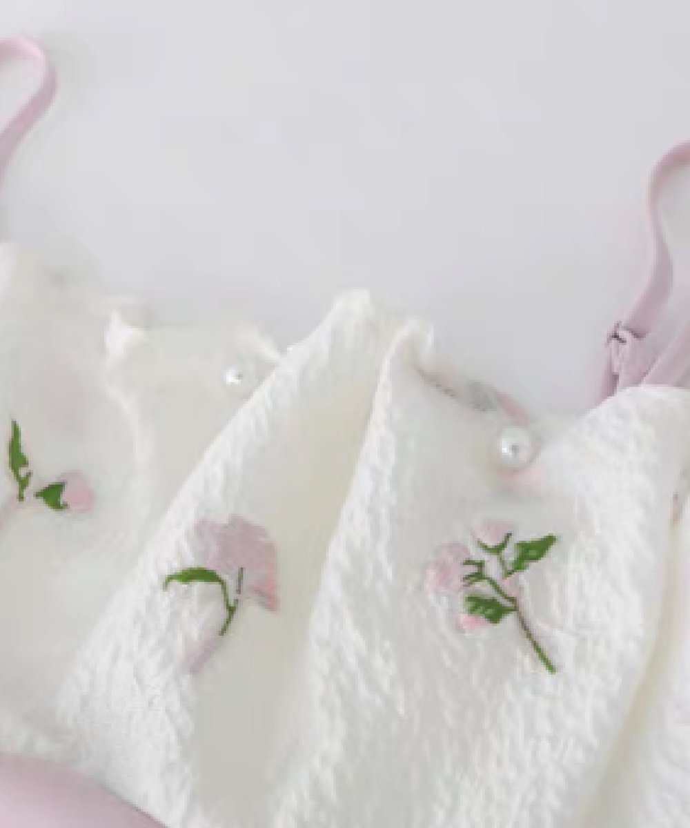 LA POMME petit Floral Embroidered Corset Dress/花柄刺繍コルセットドレス ラポミ・プチ ワンピース・ドレス ワンピース ホワイト