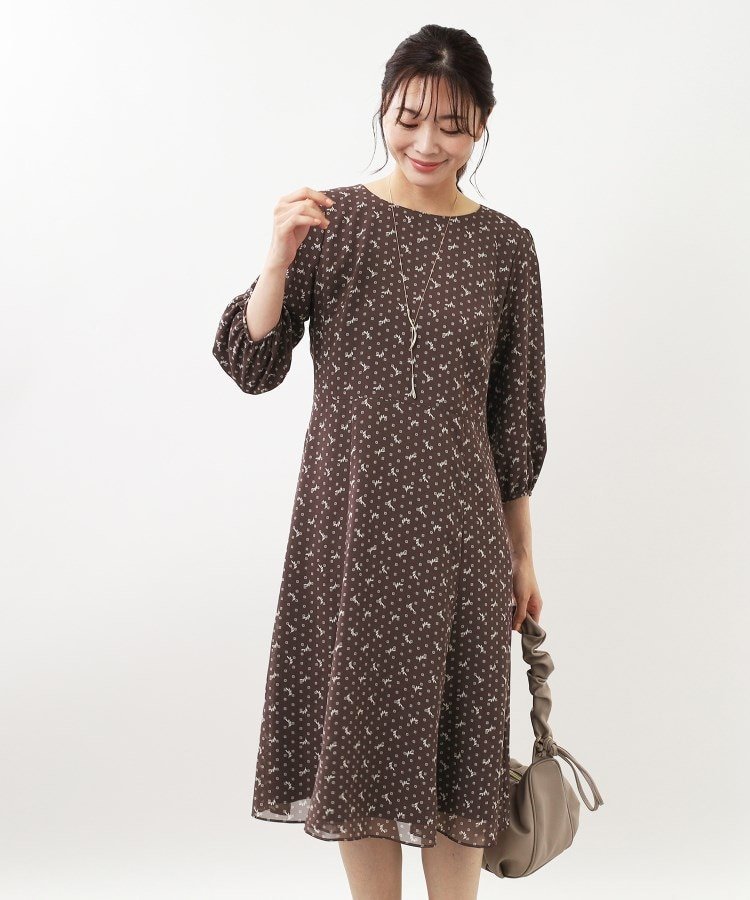 【SALE／50%OFF】Reflect 【マシンウォッシュ可】フィット&フレアープリントワンピース リフレクト ワンピース・ドレス その他のワンピース・ドレス ネイビー ブラック ブラウン【送料無料】のサムネイル