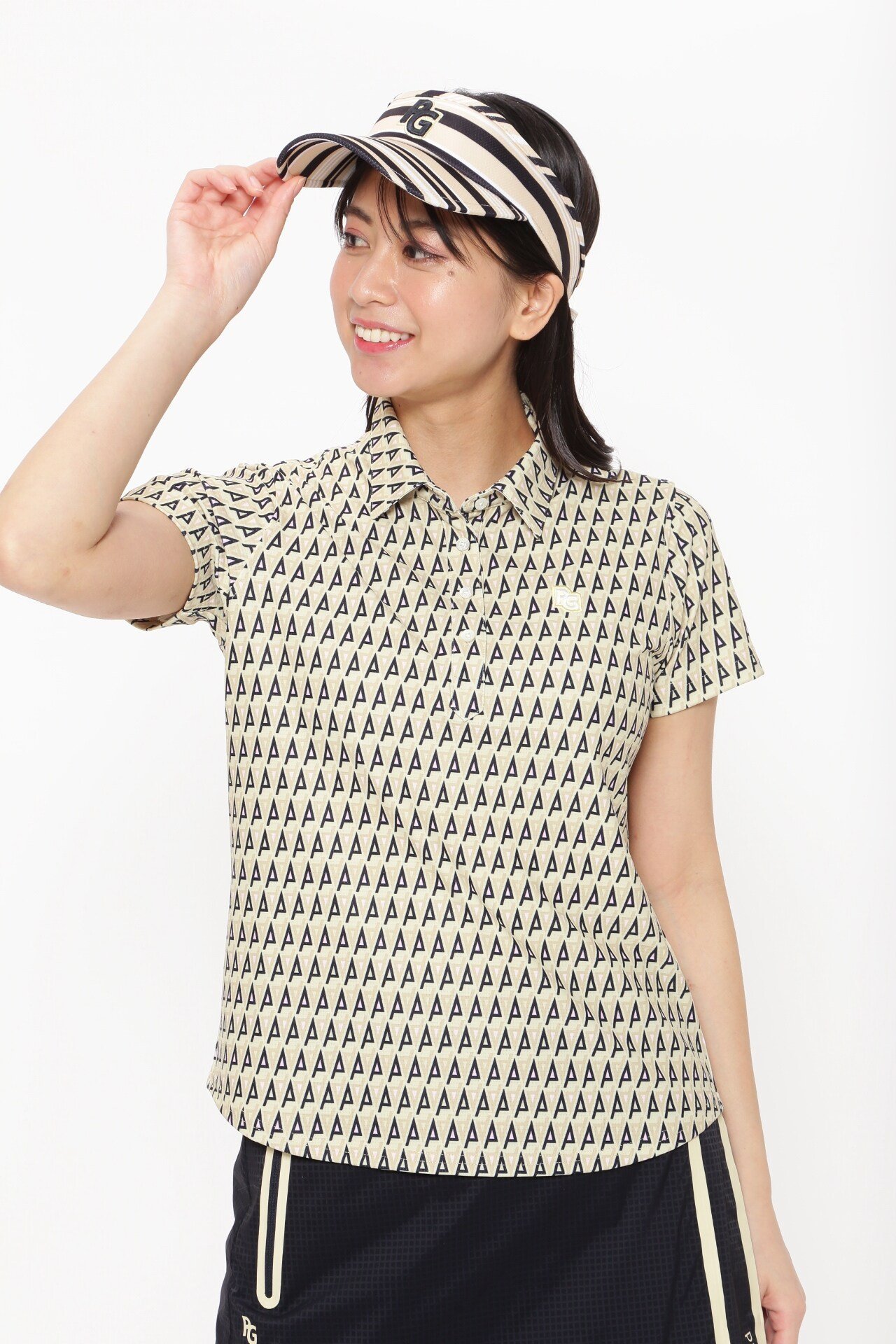 【SALE／70%OFF】PEARLY GATES ロゴ幾何学柄プリント メッシュ半袖ポロシャツ パーリーゲイツ トップス ポロシャツ ブルー ベージュ【送料無料】