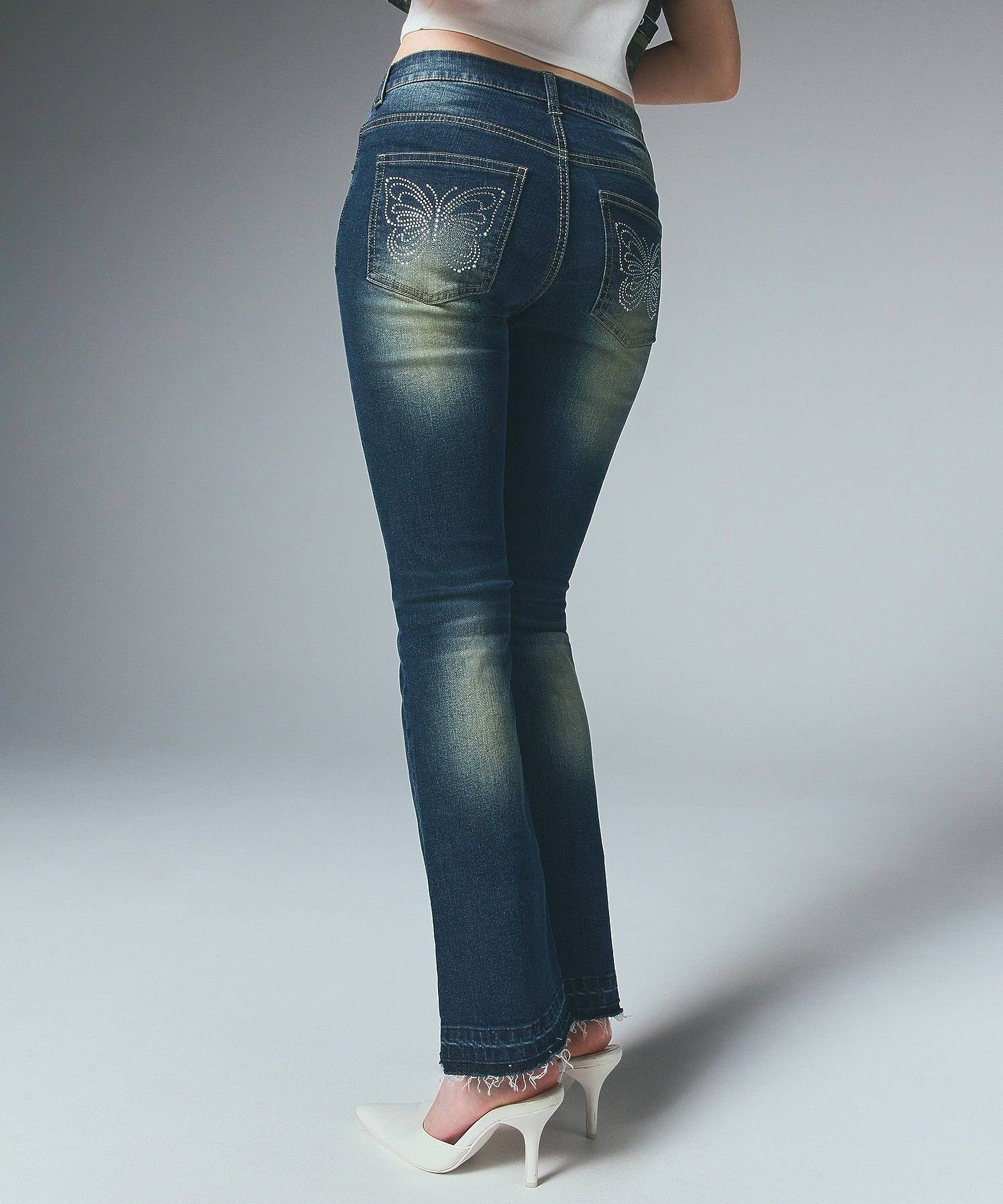 X-girl BUTTERFLY POCKET SKINNY DENIM PANTS エックスガール パンツ その他のパンツ ネイビー グレー