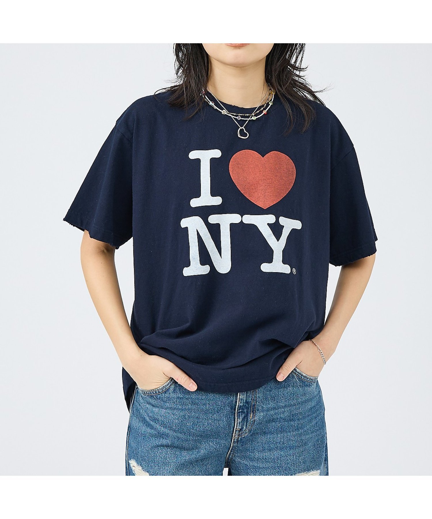 Rouge vif la cle 【JOHNBULL/ジョンブル】I LOVE NY Tシャツ/コットン【WEB限 ルージュ・ヴィフ ラクレ トップス カットソー・Tシャツ ネイビー ブラウン