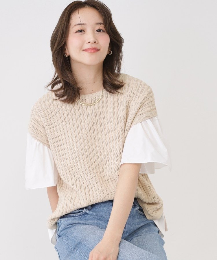 COUP DE CHANCE 【手洗い可】透かしノースリーブニット クード シャンス トップス ニット ベージュ ブラウン ホワイト【送料無料】