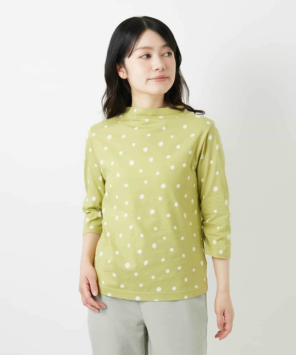 （小さいサイズ） ドット柄ボトルネックカットソー メゾンドゥサンク トップス カットソー・Tシャツ グリーン ホワイト ブラック