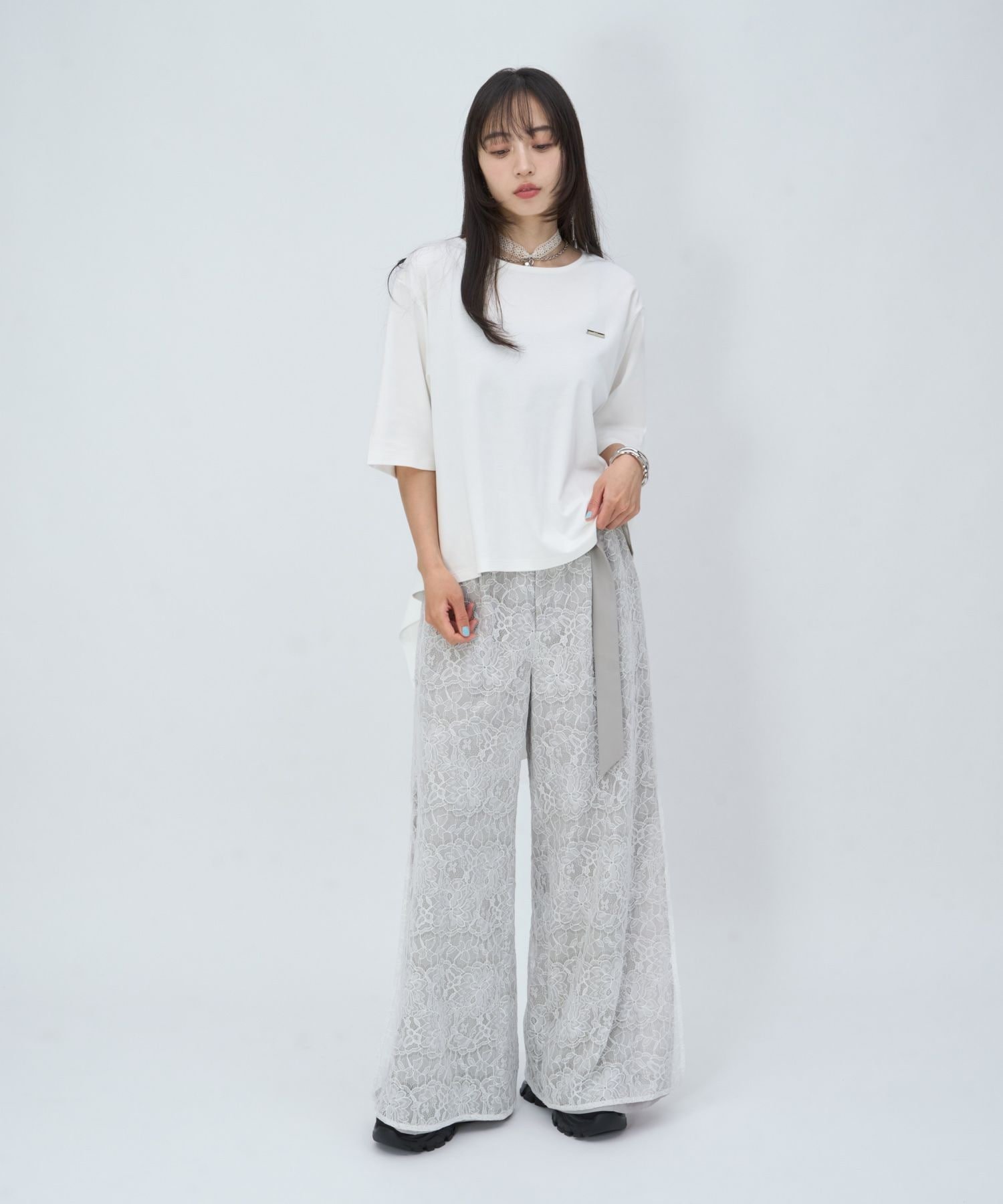 HARE バックアキリボンカットT ハレ トップス カットソー・Tシャツ ブラック ホワイト