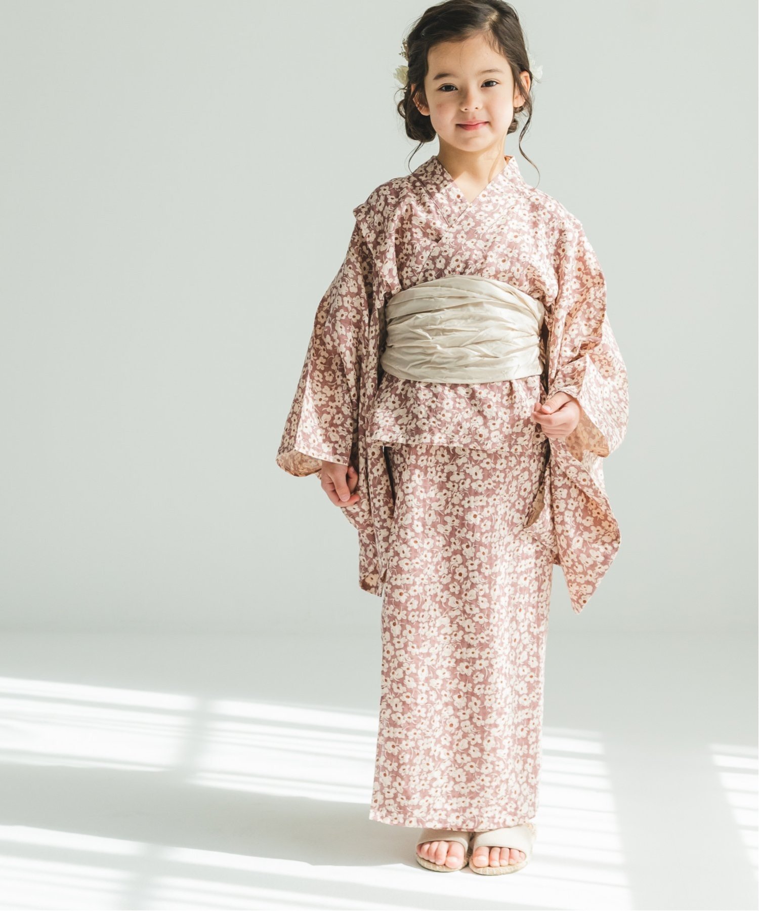 pairmanon 花柄 チェック柄 2WAY セパレート浴衣 二部式 ガールズ 兵児帯 3点セット ペアマノン 着物・浴衣・和装小物 浴衣 ピンク イエローのサムネイル