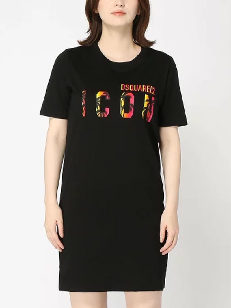 DSQUARED2（ディースクエアード）ICON SUNSET LONG T-SHIRT DRESSフロントのサンセットロゴが映えるTシャツワンピース。肌触りの良いコットン素材を使用したアイテムです。お手持ちのスニーカーやサンダルを合わせる...