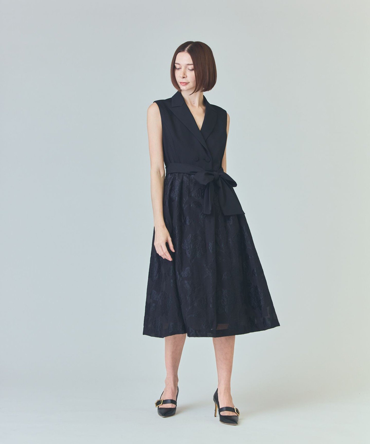 ◆美品【ダイアグラム】花柄ウールワンピース グレー 36