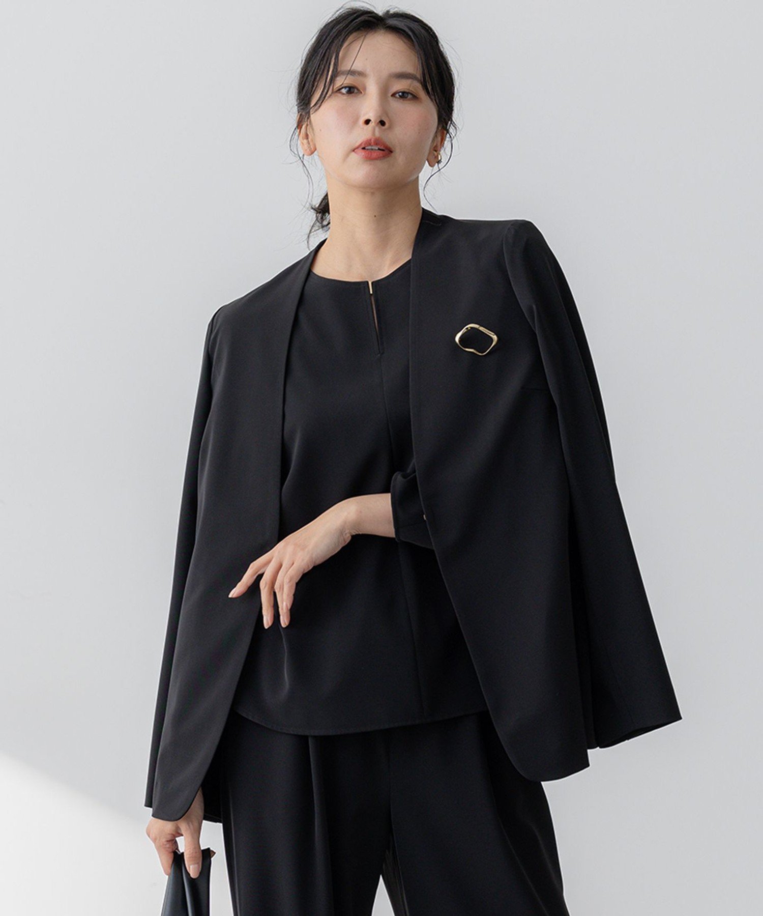 23区 S 【セットアップ対応/洗える】2WAYストレッチツイル ジャケット ニジュウサンク ジャケット・アウター ノーカラージャケット ネイビー ブラック ベージュ