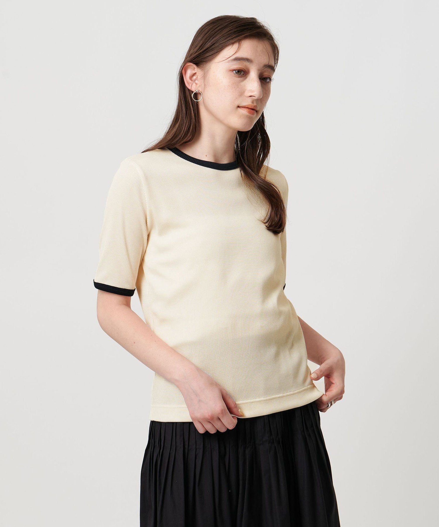 【SALE／60%OFF】UNITED ARROWS リブバイカラーパイピング ショートスリーブカットソー ユナイテッドアローズ トップス カットソー・Tシャツ グレー ワインレッド ブラック ホワイト