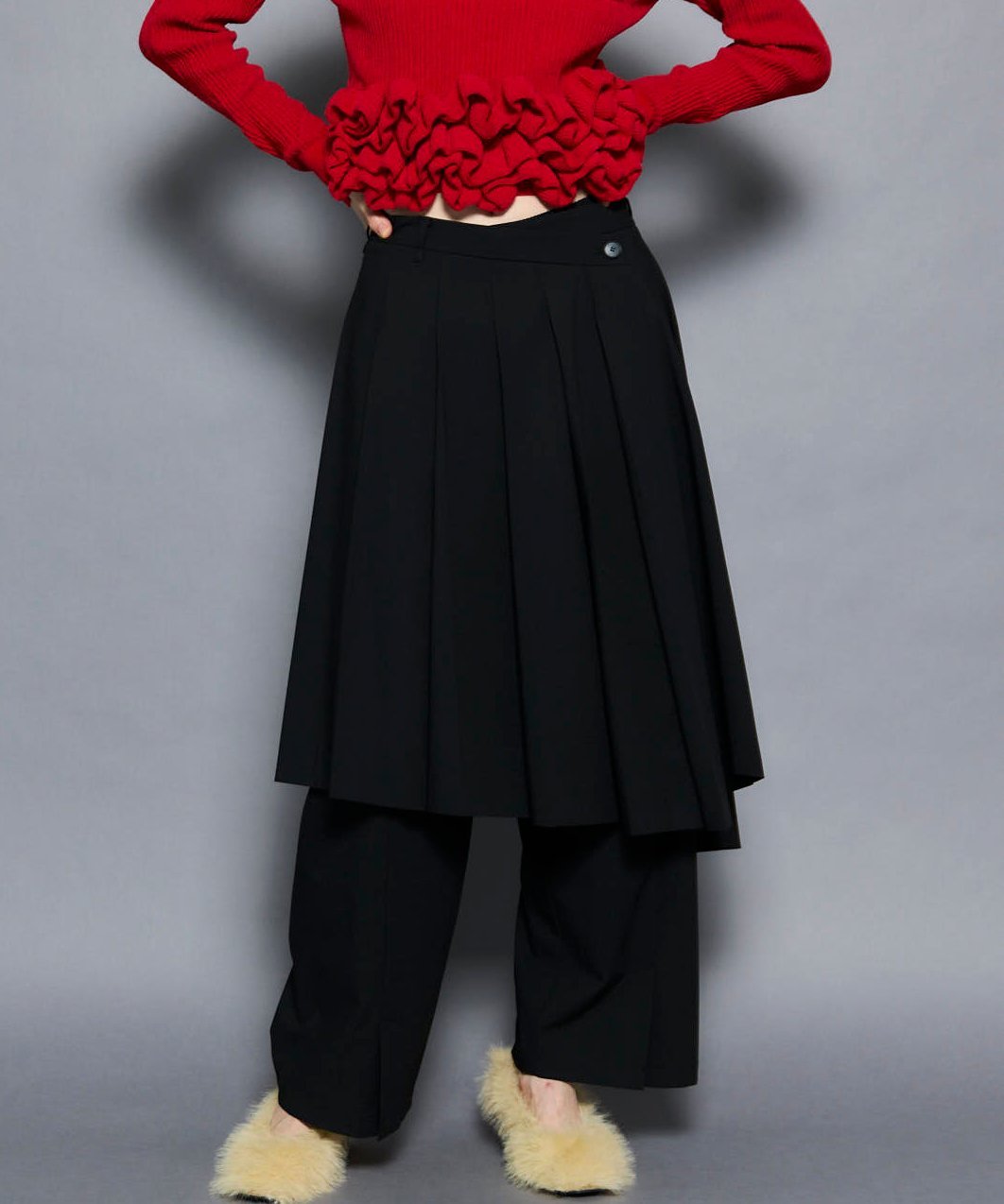 MAISON SPECIAL Multiway Layered Pleated Skirt Pants メゾンスペシャル パンツ スラックス・ドレスパンツ グレー ブラック