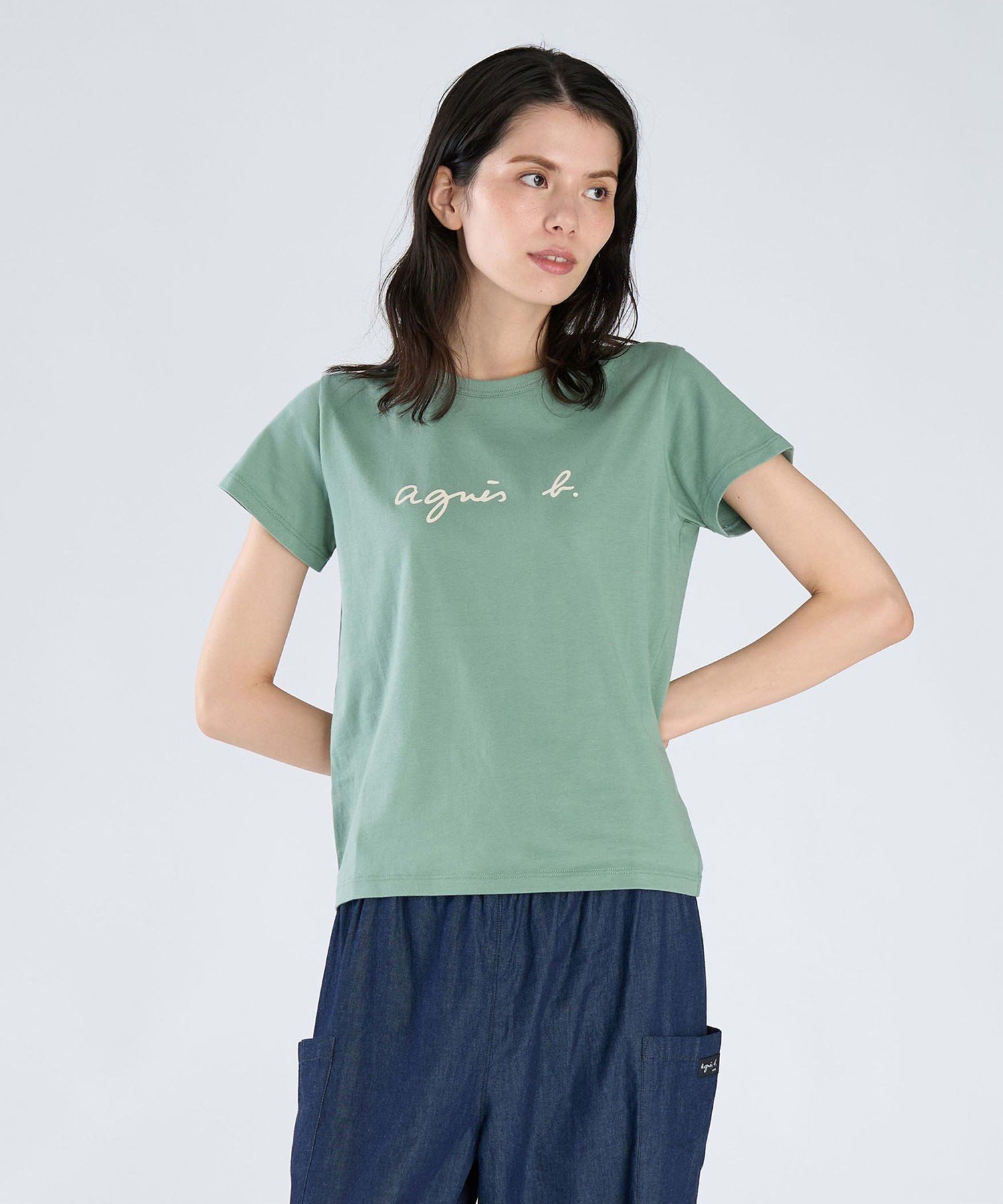 ロゴプリント コットン 半袖Tシャツ "Brando" アニエスベー トップス カットソー・Tシャツ カーキグリーン
