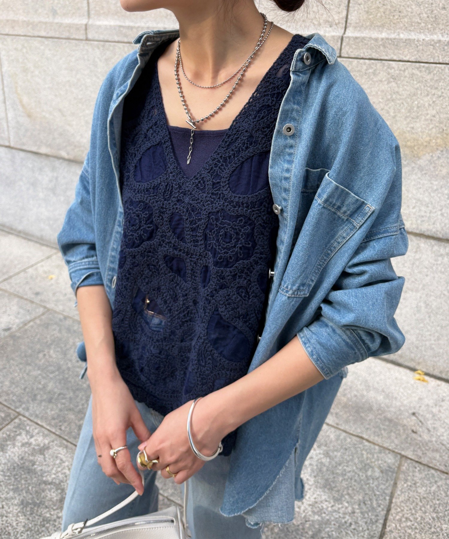 刺繍前後2WAYレースタンク ドゥドゥ トップス シャツ・ブラウス グレー ブラウン カーキグリーン ホワイト ブラック ネイビー