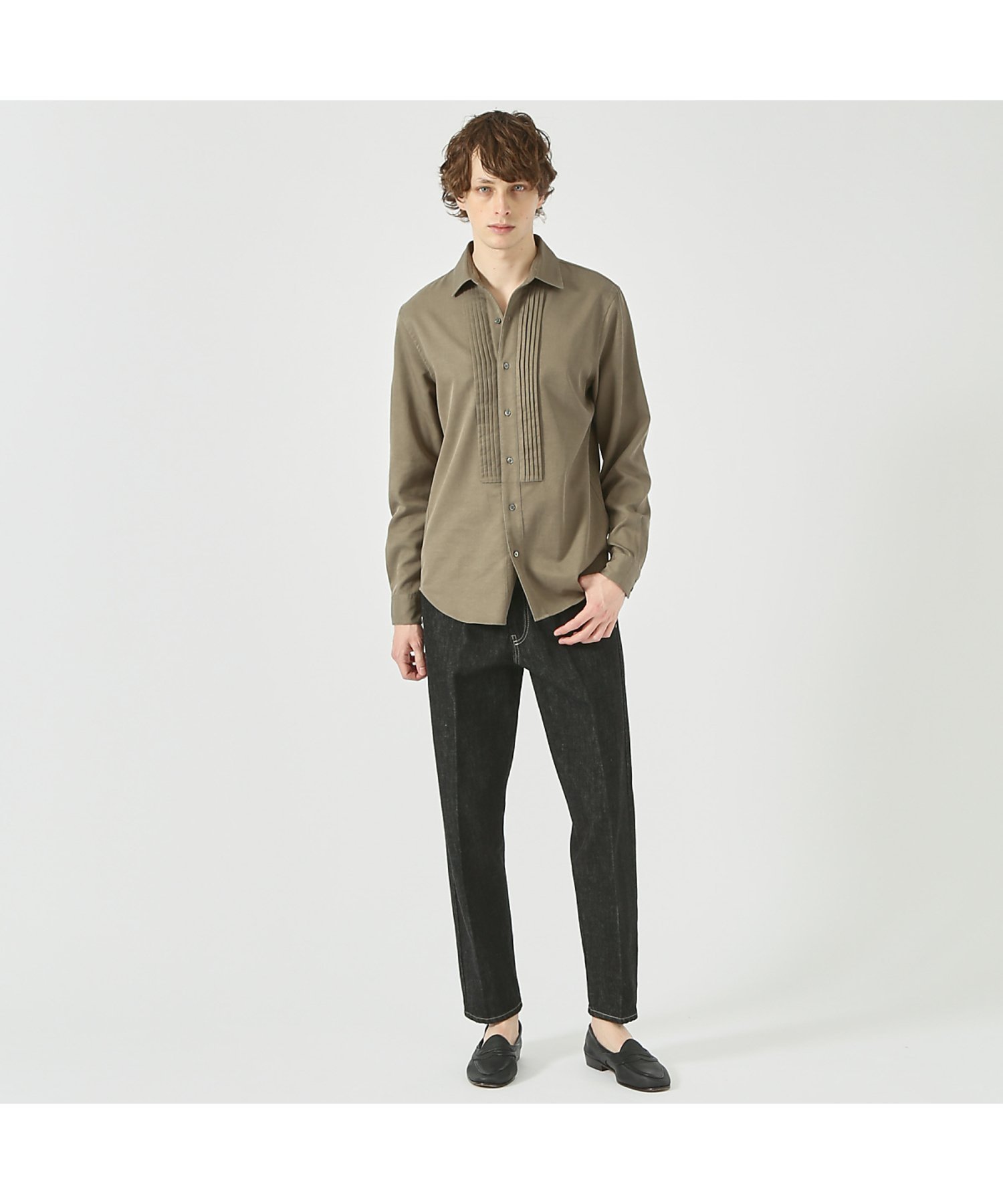 【SALE／50%OFF】DESIGNWORKS ピンタックシャツ デザインワークス トップス シャツ・ブラウス カーキグリーン ブラック【送料無料】