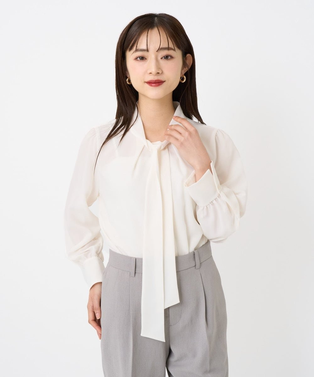MICHEL KLEIN（小さいサイズ） [小さいサイズ]ボウタイブラウス メゾンドゥサンク トップス シャツ・ブラウス パープル ホワイト