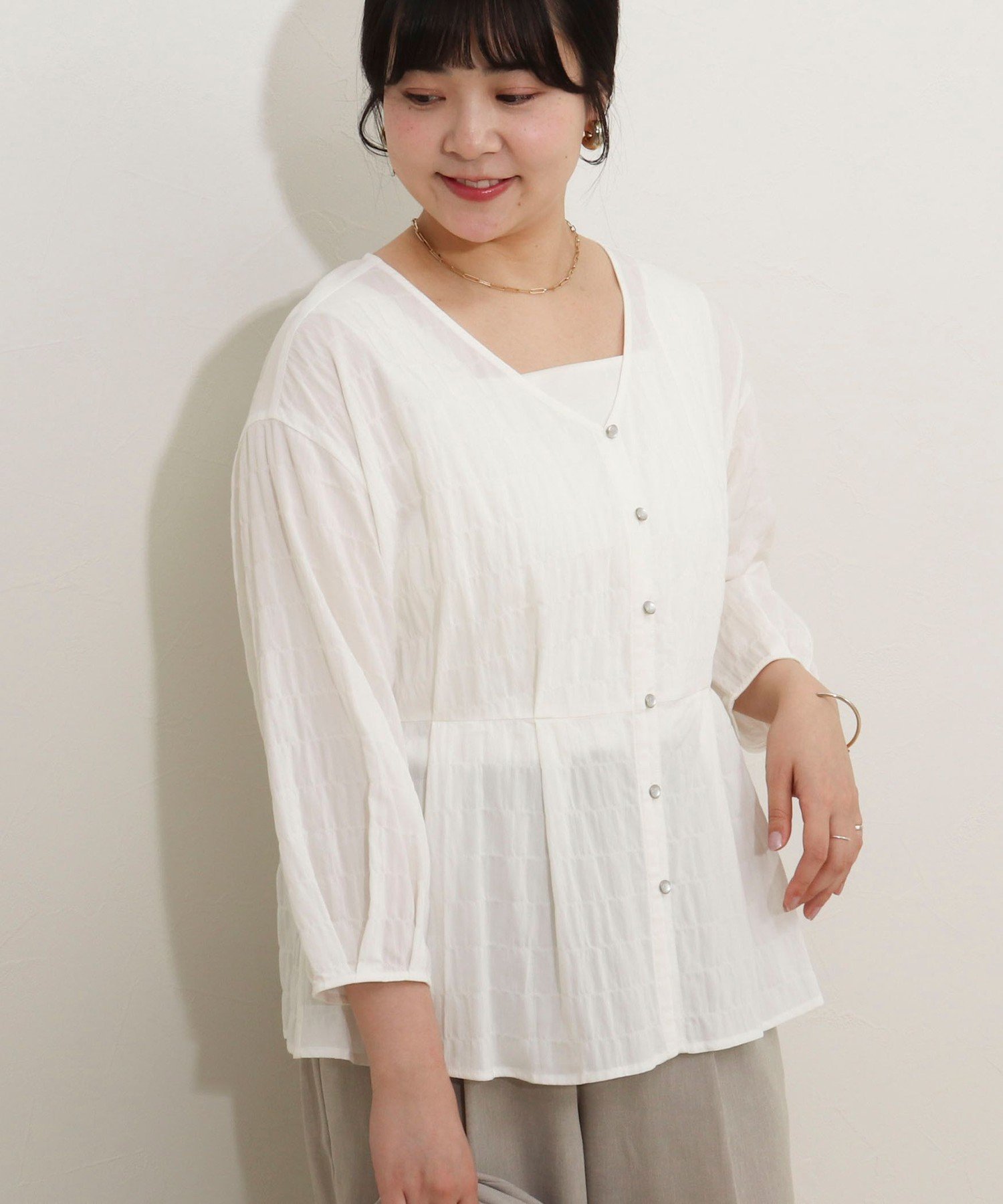 【SALE／30%OFF】MICO COULIER ブイネックタックブラウス ノーリーズ トップス シャツ・ブラウス ネイビー ホワイト ブルー【送料無料】