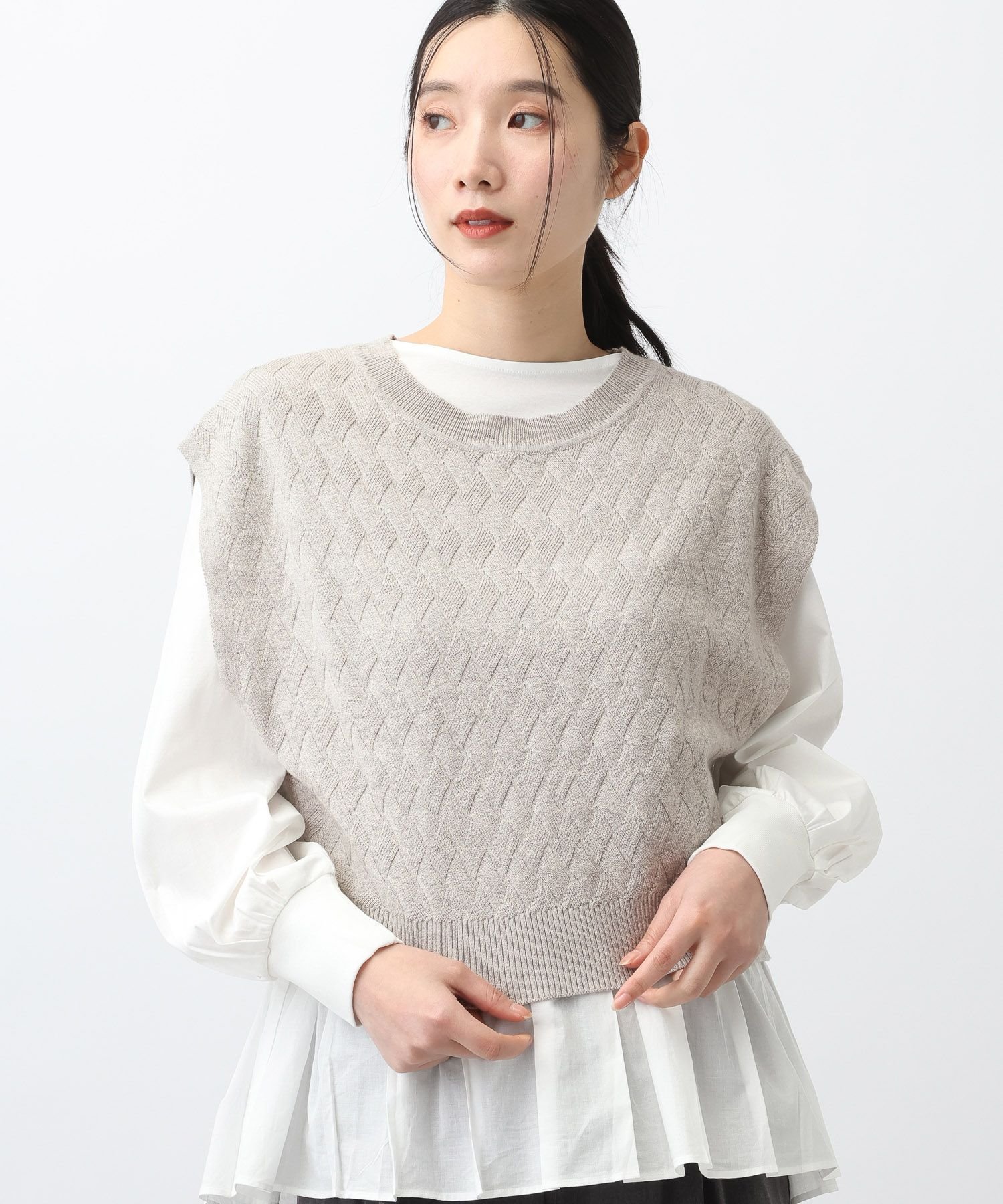 natural by clip 《natural by clip》ニットベスト SP スタディオクリップ トップス ベスト・ジレ ブラウン グレー【送料無料】