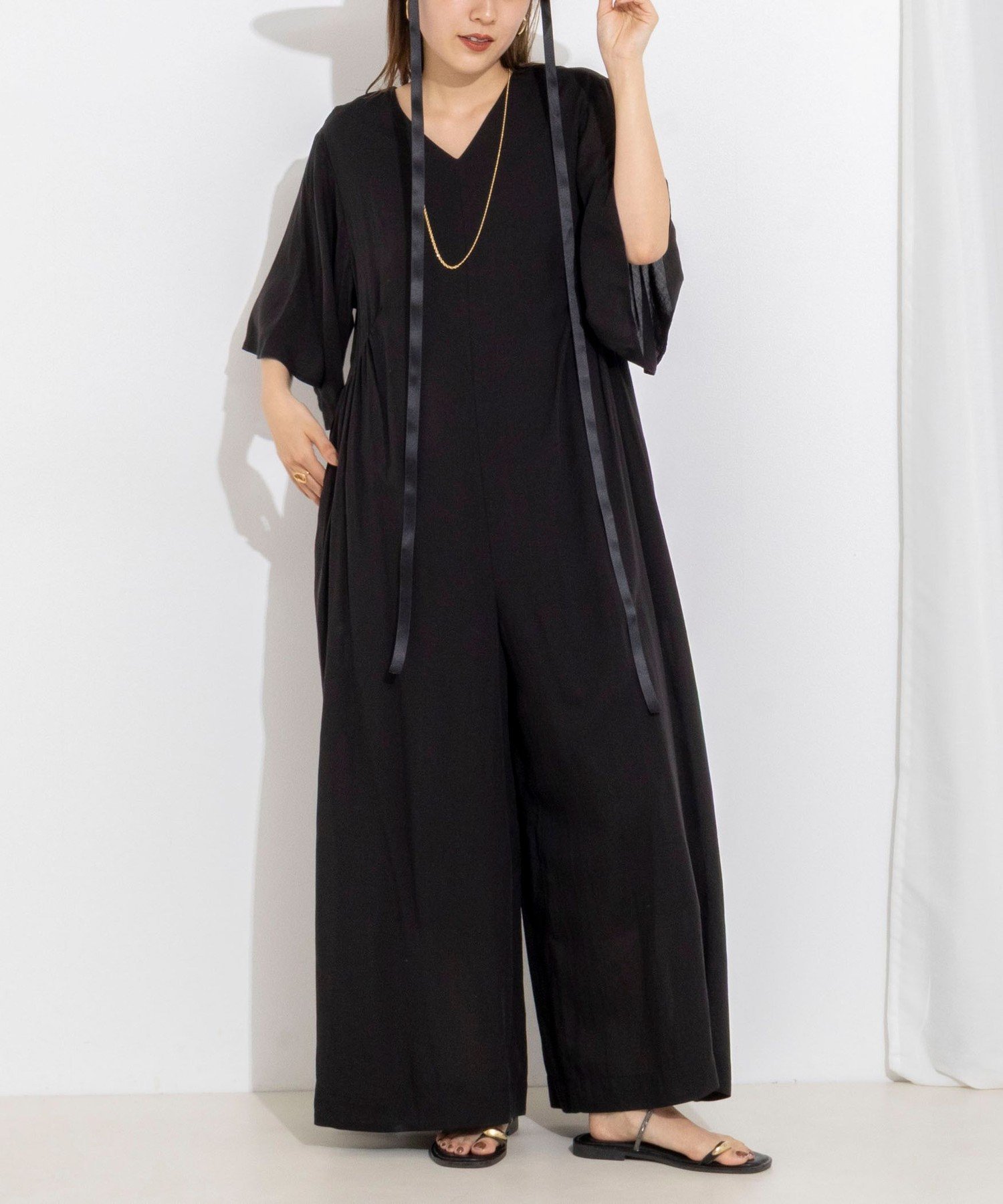NOLLEY'S 【WEB限定】ウォッシャブルリラクシーオールインワン ノーリーズ オールインワン・オーバーオール オールインワン・つなぎ オレンジ ブラック【送料無料】