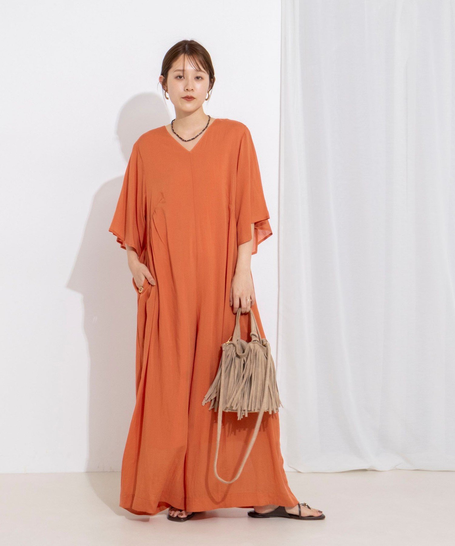NOLLEY'S 【WEB限定】ウォッシャブルリラクシーオールインワン ノーリーズ オールインワン・オーバーオール オールインワン・つなぎ オレンジ ブラック【送料無料】